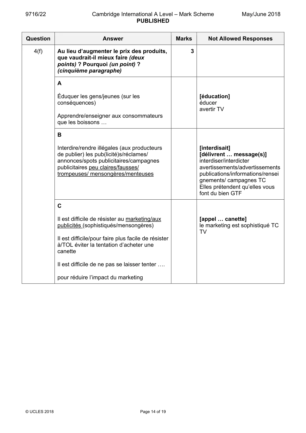 Mark scheme, page 14 of 19
