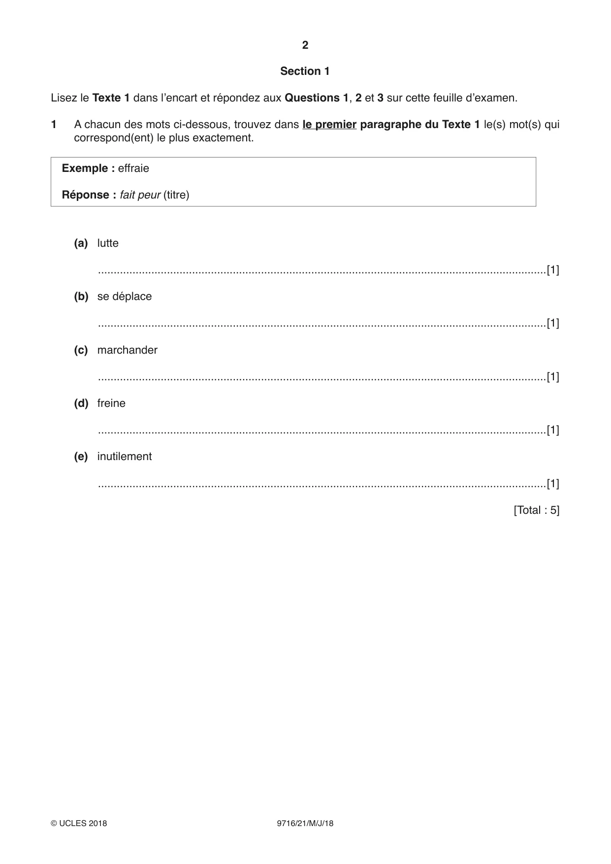 Cambridge A Level French (A Level only) 9716 2018 May/June Paper 2 · Variant 1 question paper, page 2 of 8