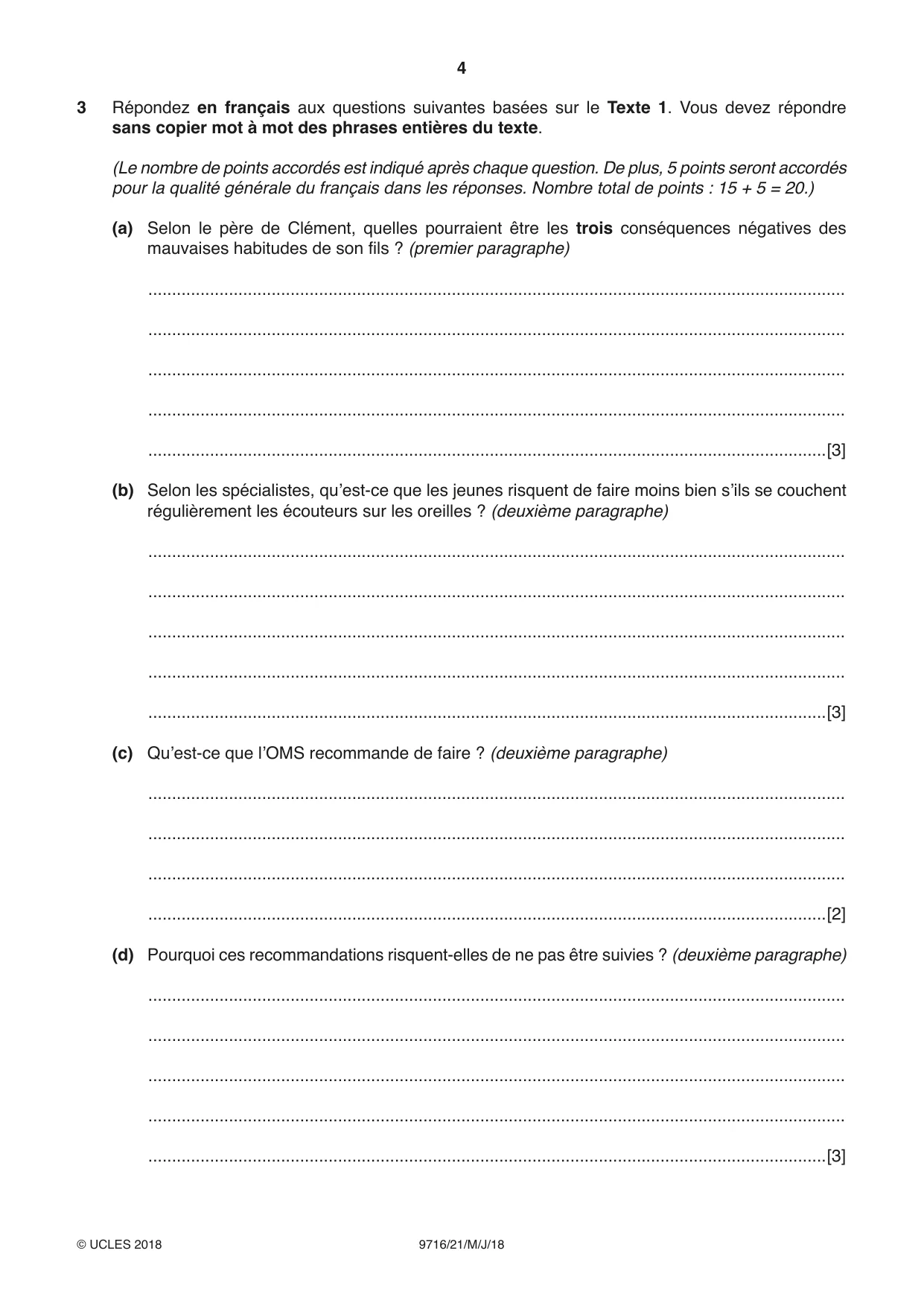 Cambridge A Level French (A Level only) 9716 2018 May/June Paper 2 · Variant 1 question paper, page 4 of 8