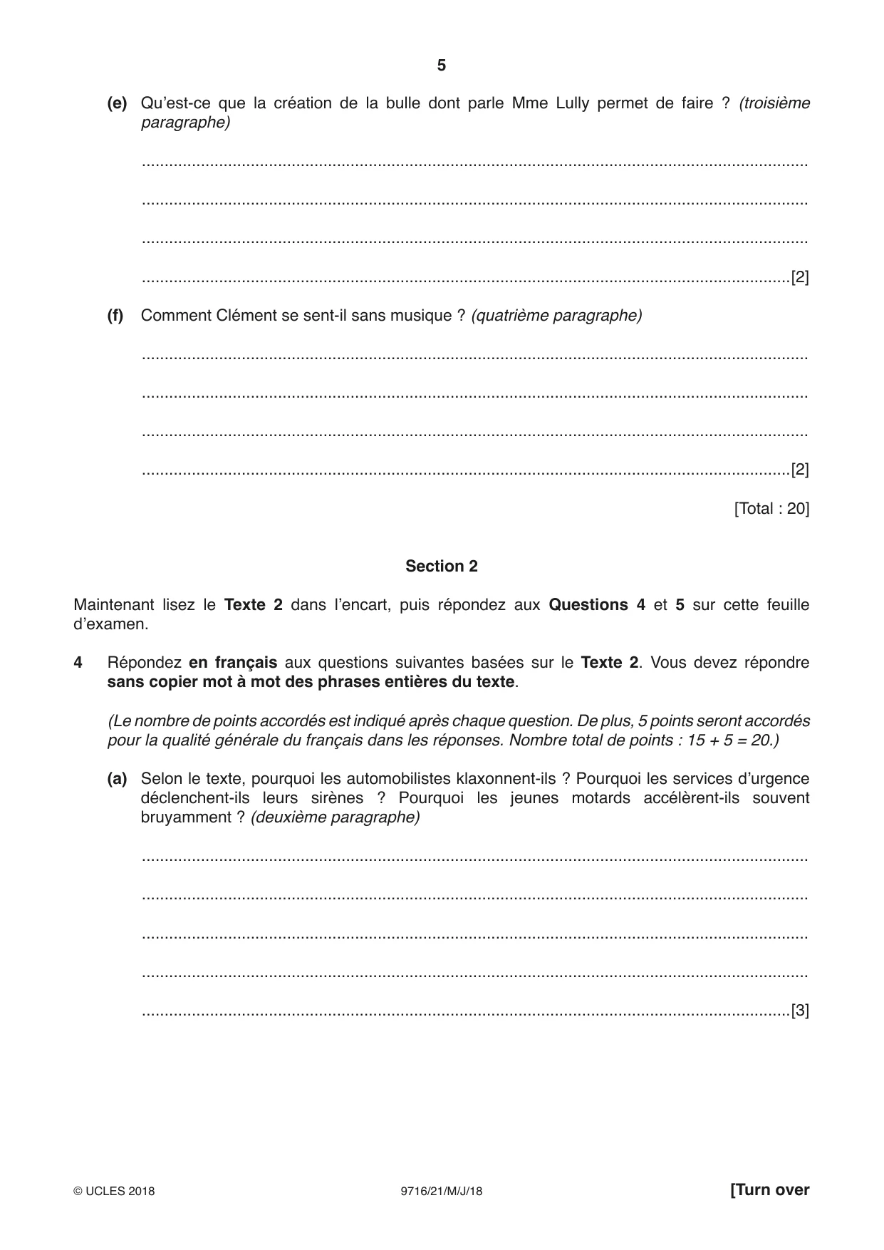 Cambridge A Level French (A Level only) 9716 2018 May/June Paper 2 · Variant 1 question paper, page 5 of 8