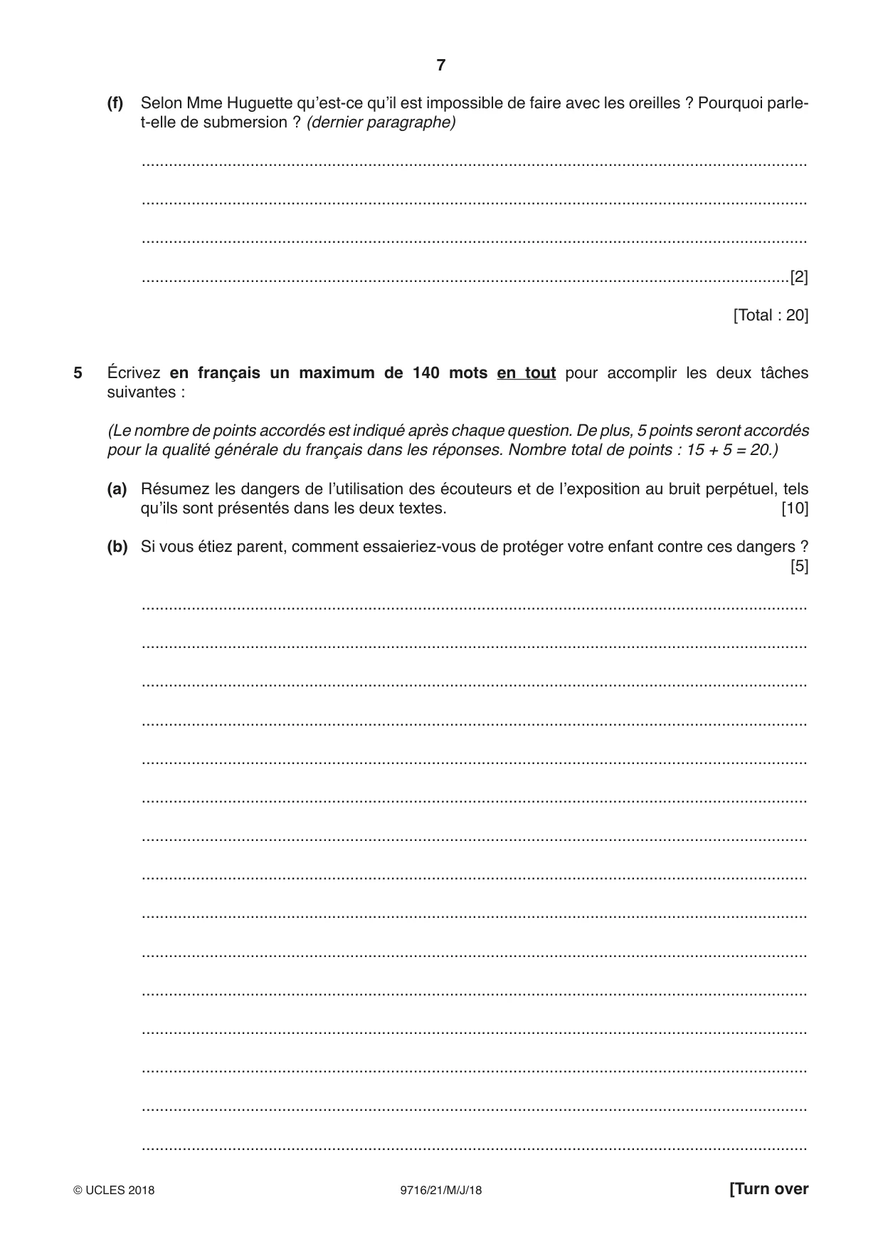Cambridge A Level French (A Level only) 9716 2018 May/June Paper 2 · Variant 1 question paper, page 7 of 8
