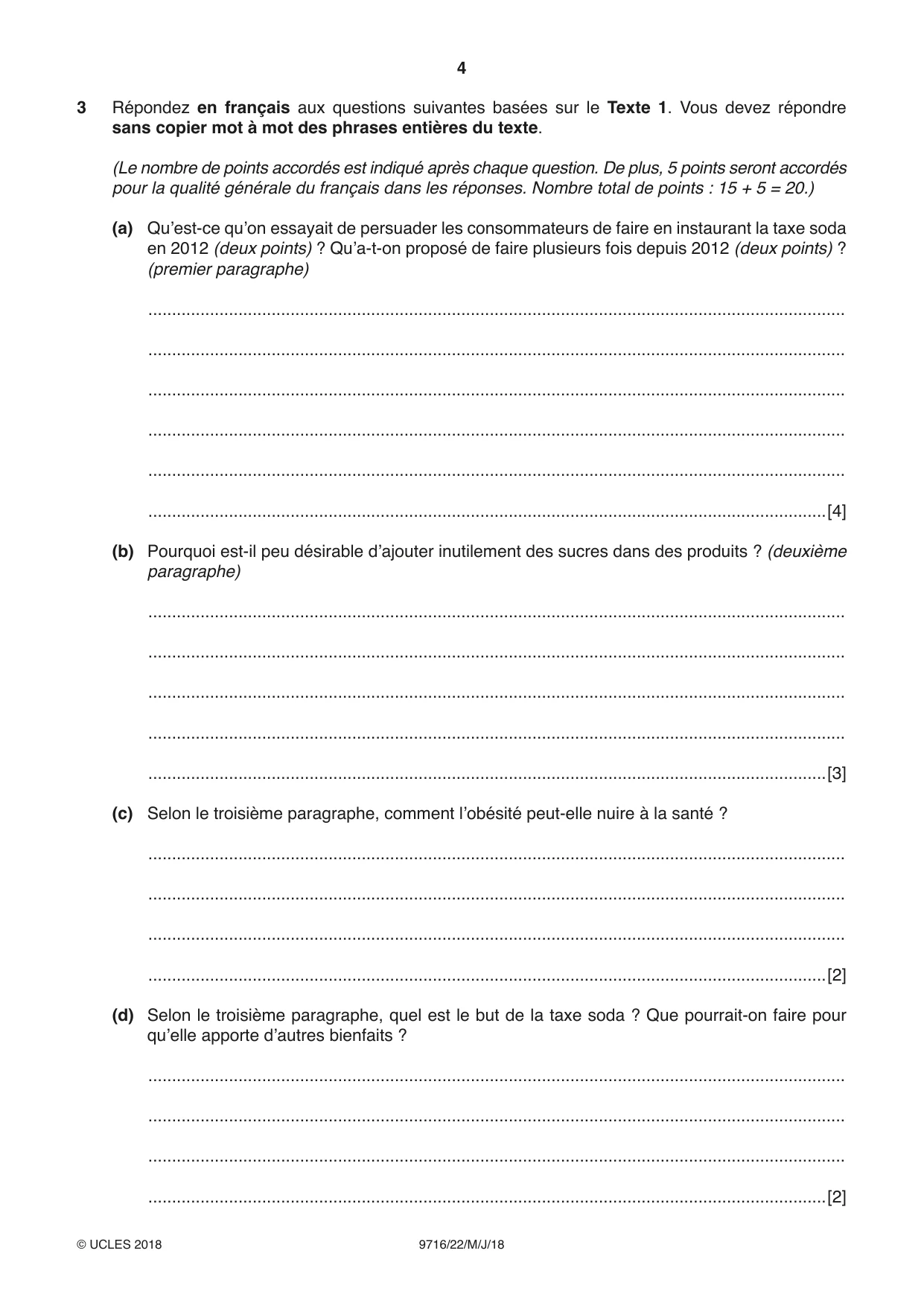 Cambridge A Level French (A Level only) 9716 2018 May/June Paper 2 · Variant 2 question paper, page 4 of 8