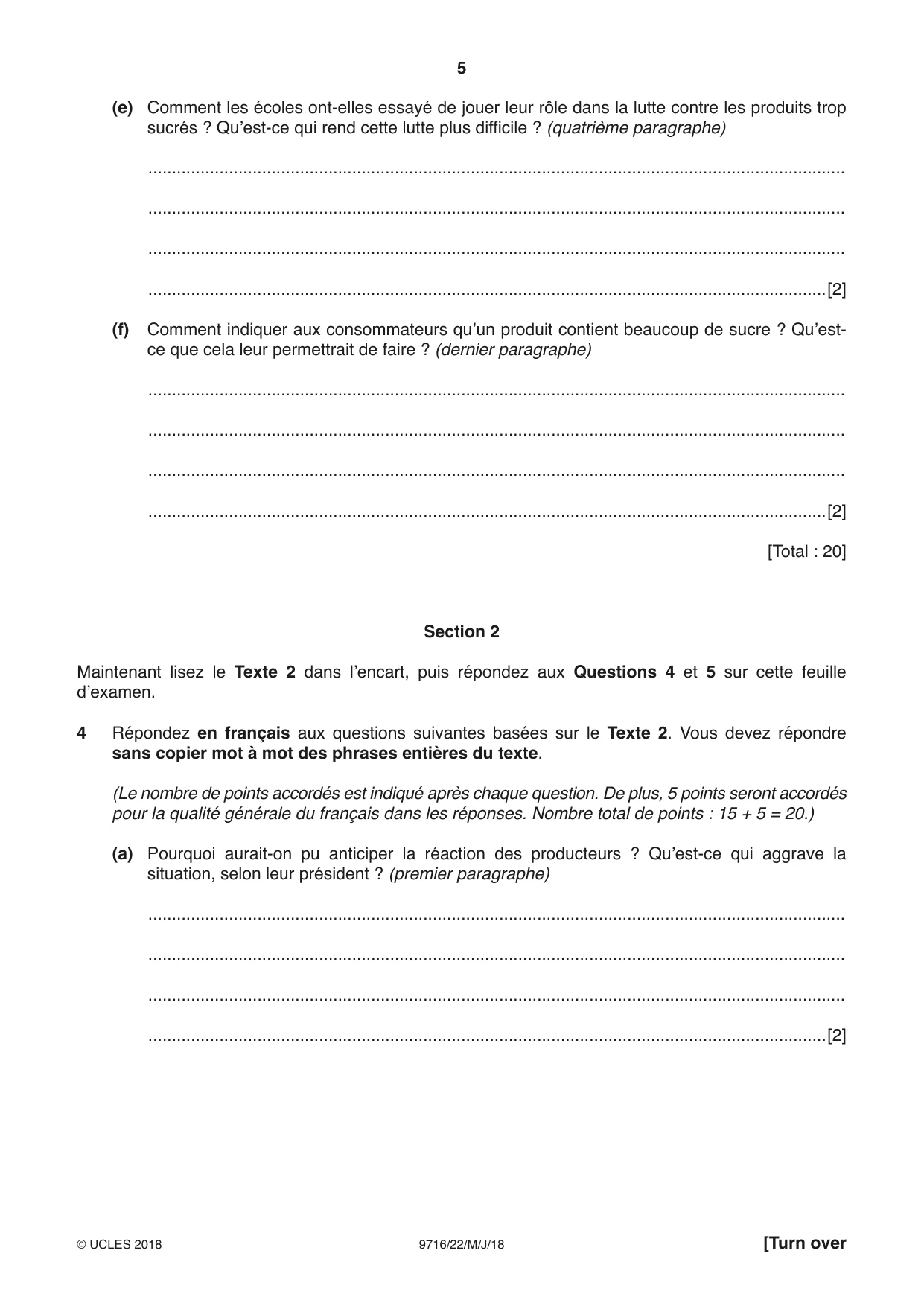 Cambridge A Level French (A Level only) 9716 2018 May/June Paper 2 · Variant 2 question paper, page 5 of 8