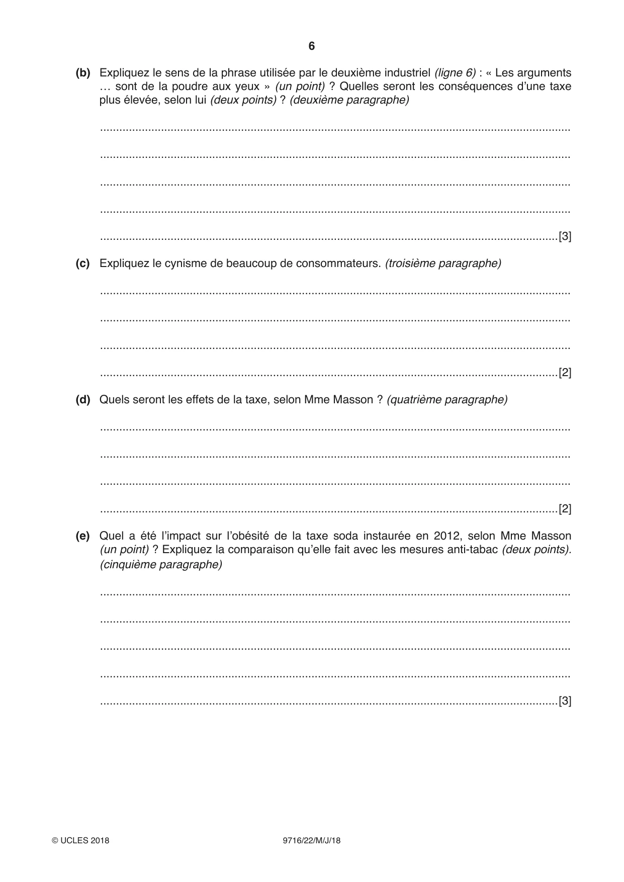 Cambridge A Level French (A Level only) 9716 2018 May/June Paper 2 · Variant 2 question paper, page 6 of 8