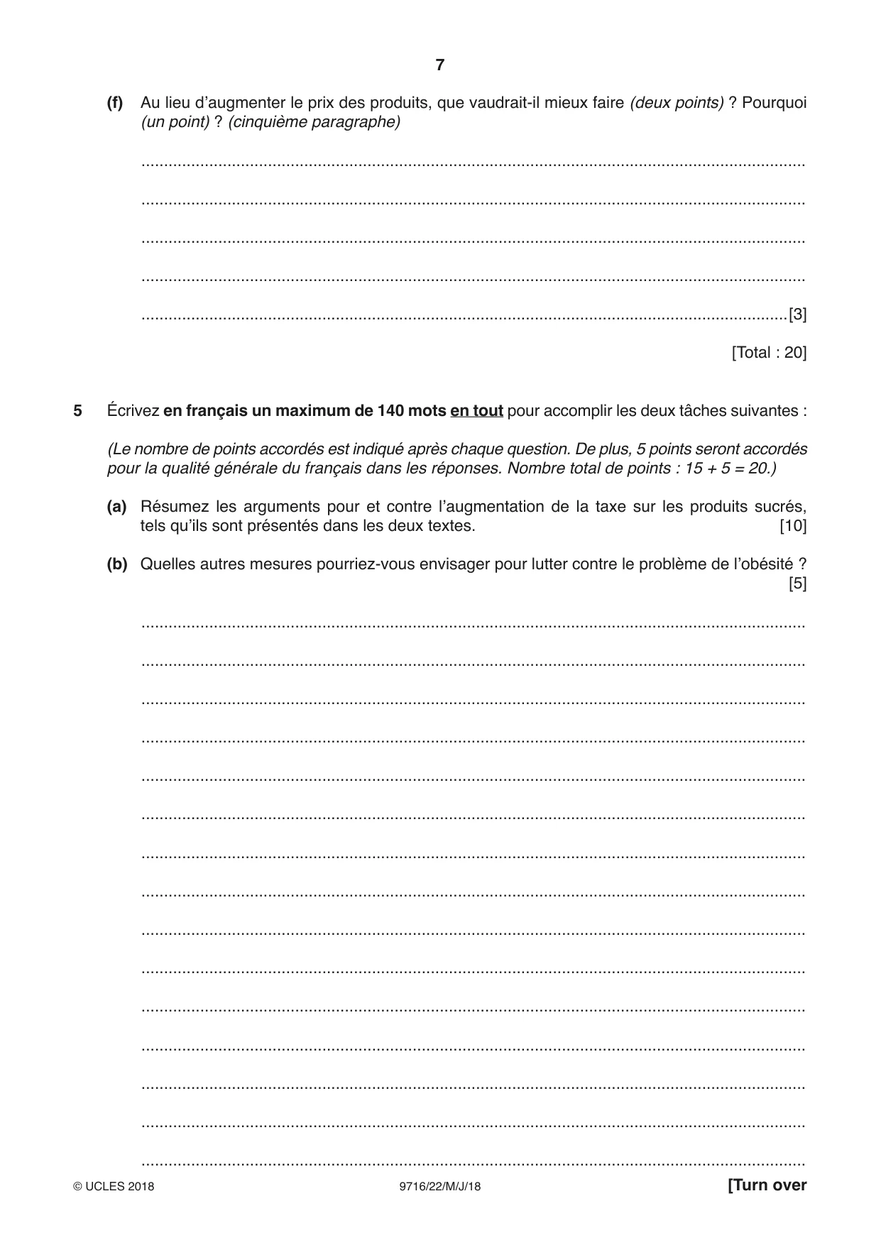 Cambridge A Level French (A Level only) 9716 2018 May/June Paper 2 · Variant 2 question paper, page 7 of 8