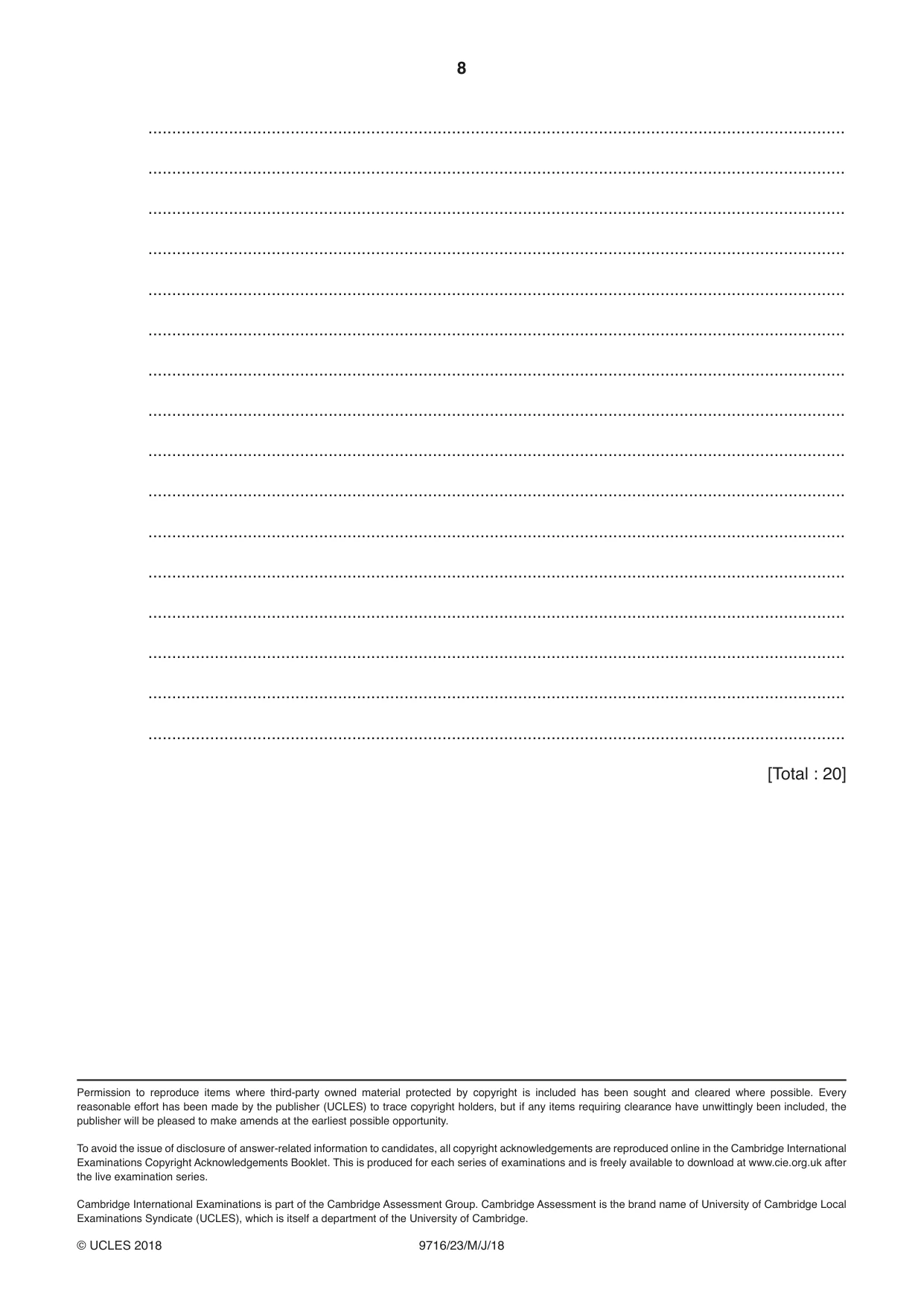 Cambridge A Level French (A Level only) 9716 2018 May/June Paper 2 · Variant 3 question paper, page 8 of 8