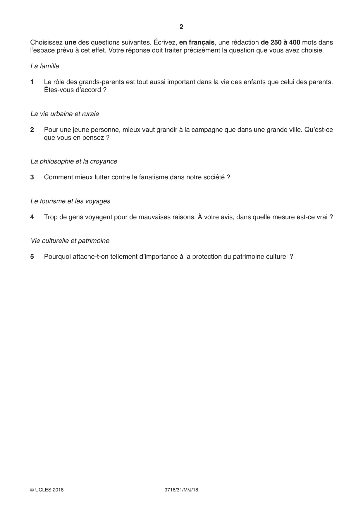 Cambridge A Level French (A Level only) 9716 2018 May/June Paper 3 · Variant 1 question paper, page 2 of 8