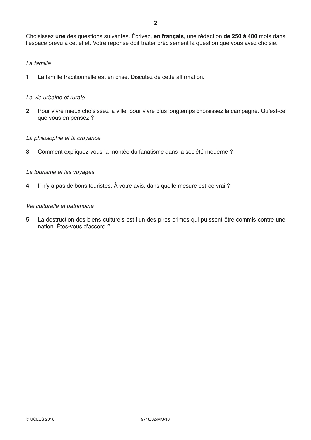 Cambridge A Level French (A Level only) 9716 2018 May/June Paper 3 · Variant 2 question paper, page 2 of 8