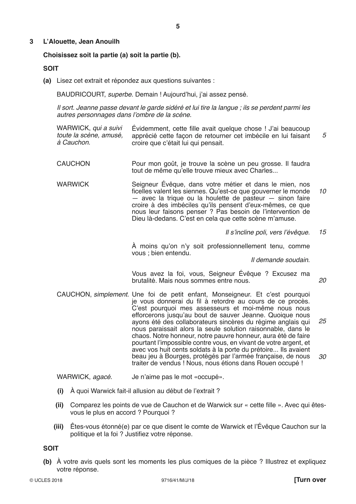 Cambridge A Level French (A Level only) 9716 2018 May/June Paper 4 · Variant 1 question paper, page 5 of 12