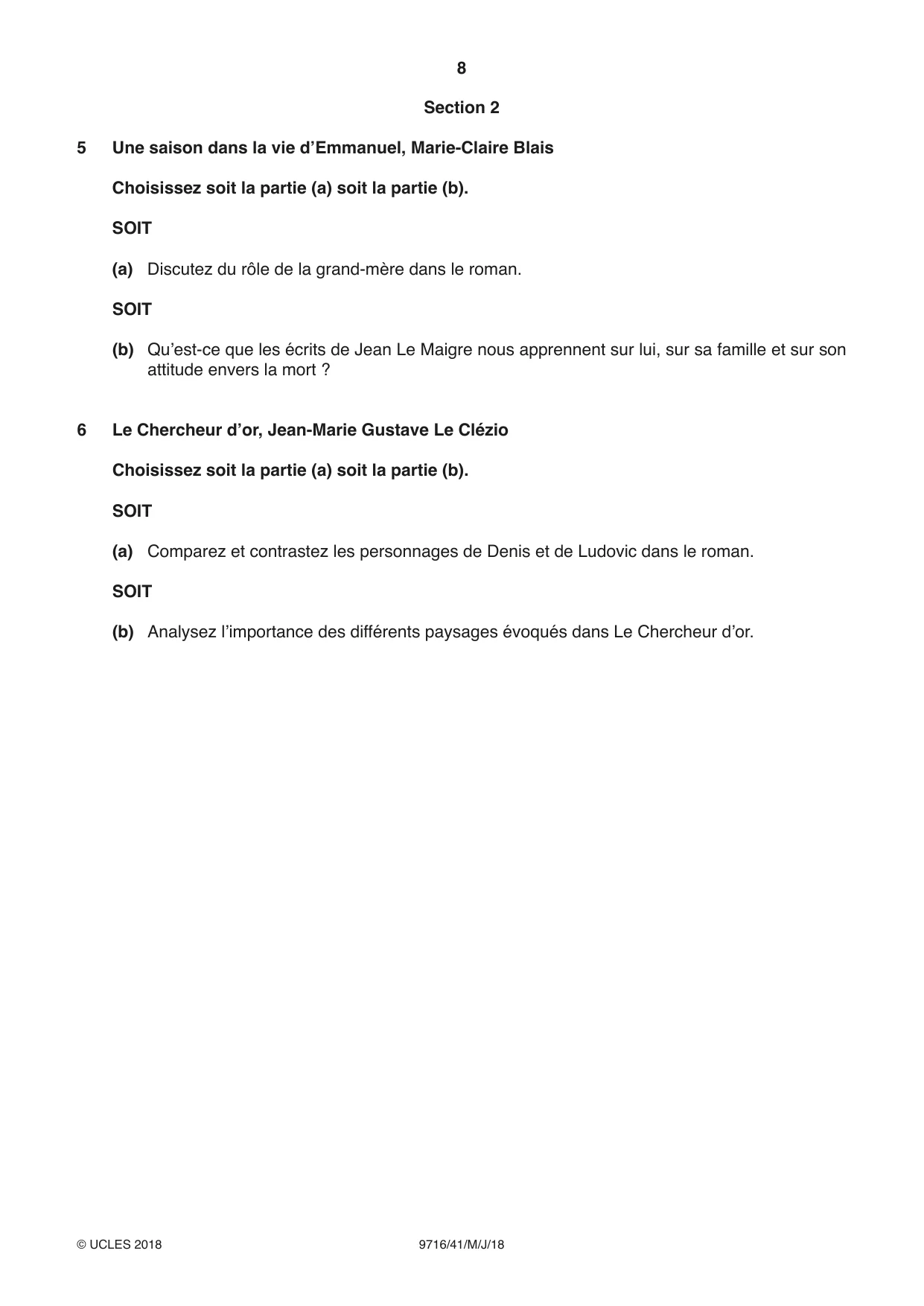 Cambridge A Level French (A Level only) 9716 2018 May/June Paper 4 · Variant 1 question paper, page 8 of 12