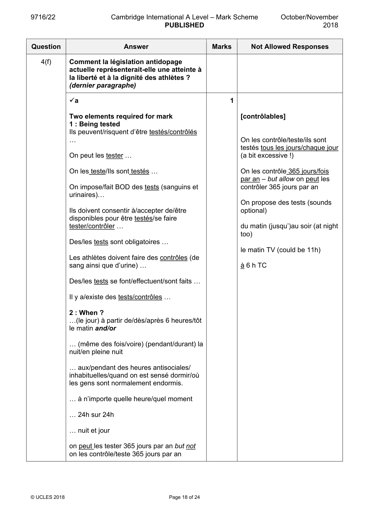 Mark scheme, page 18 of 24