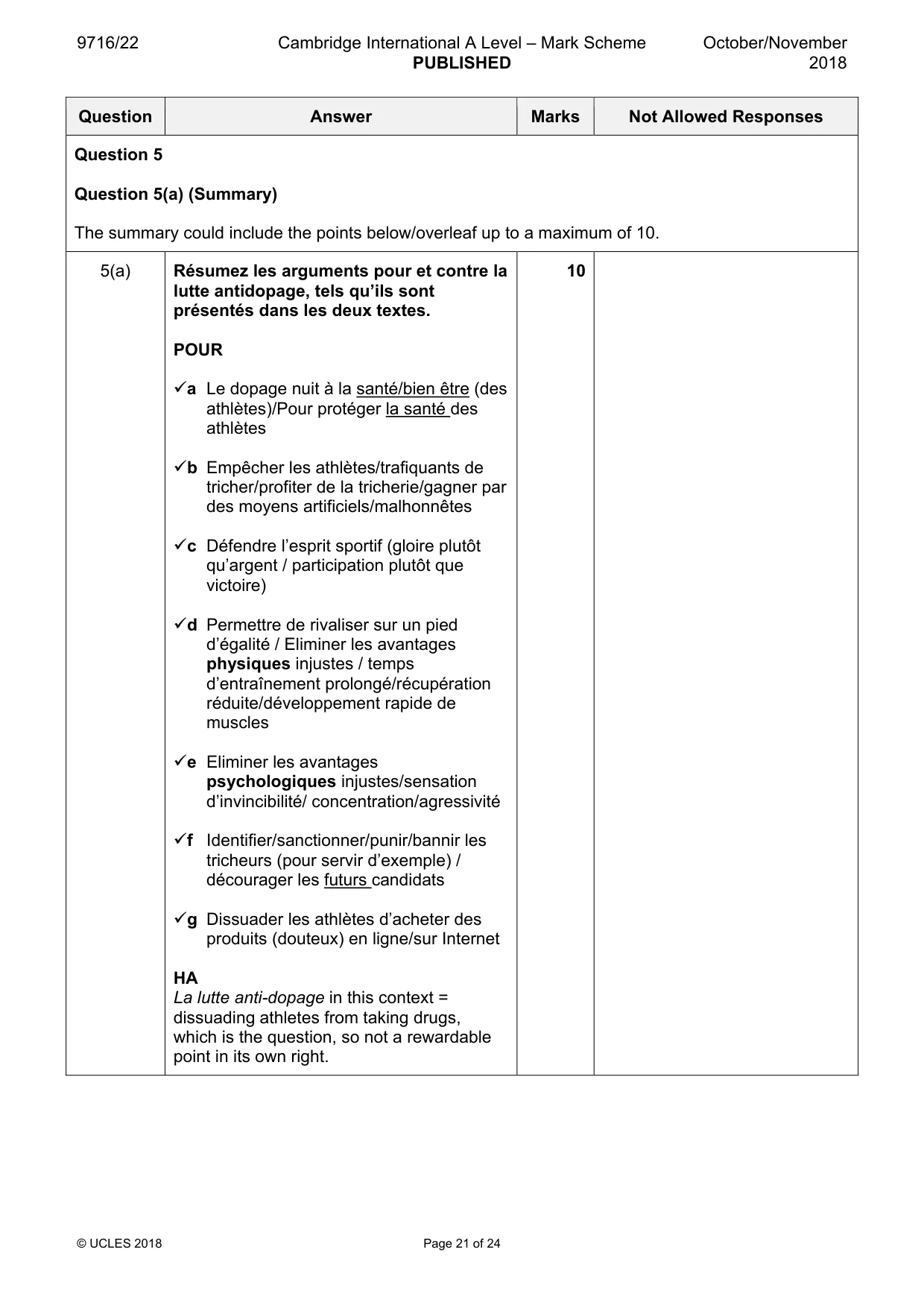 Mark scheme, page 21 of 24