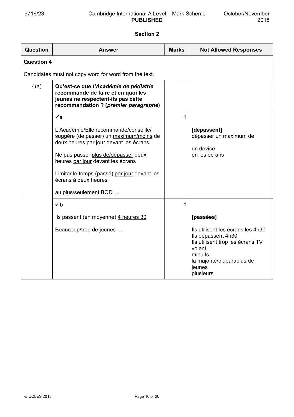 Mark scheme, page 10 of 20