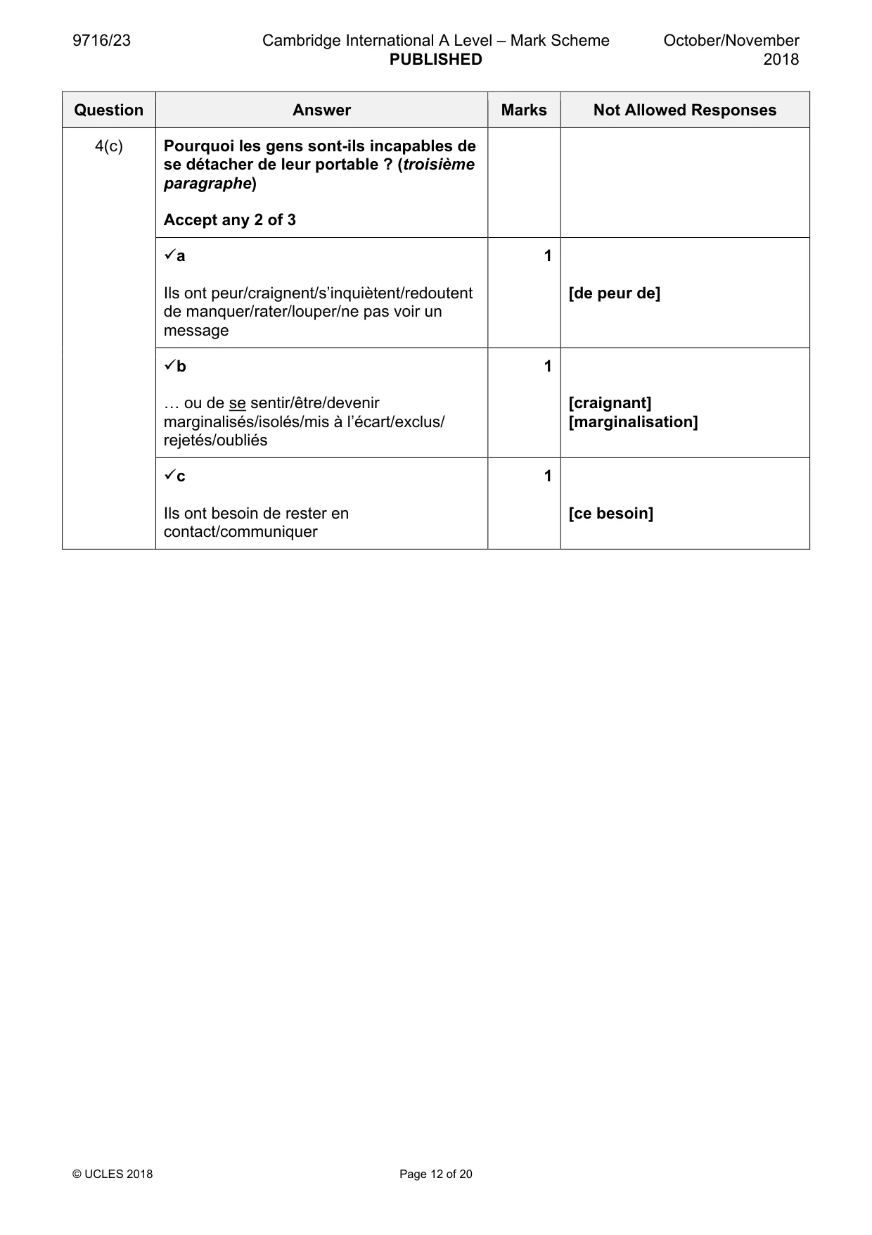 Mark scheme, page 12 of 20