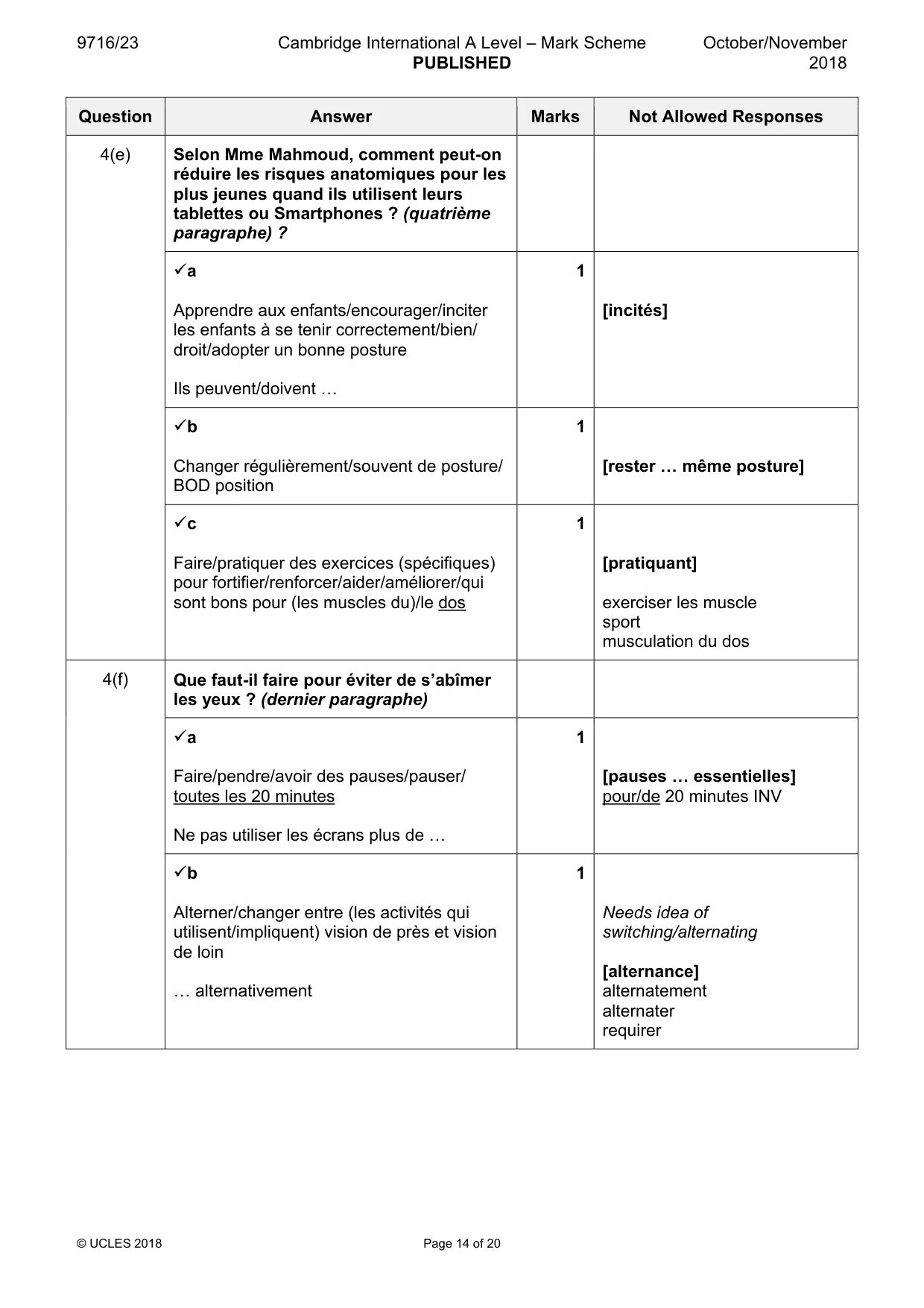 Mark scheme, page 14 of 20
