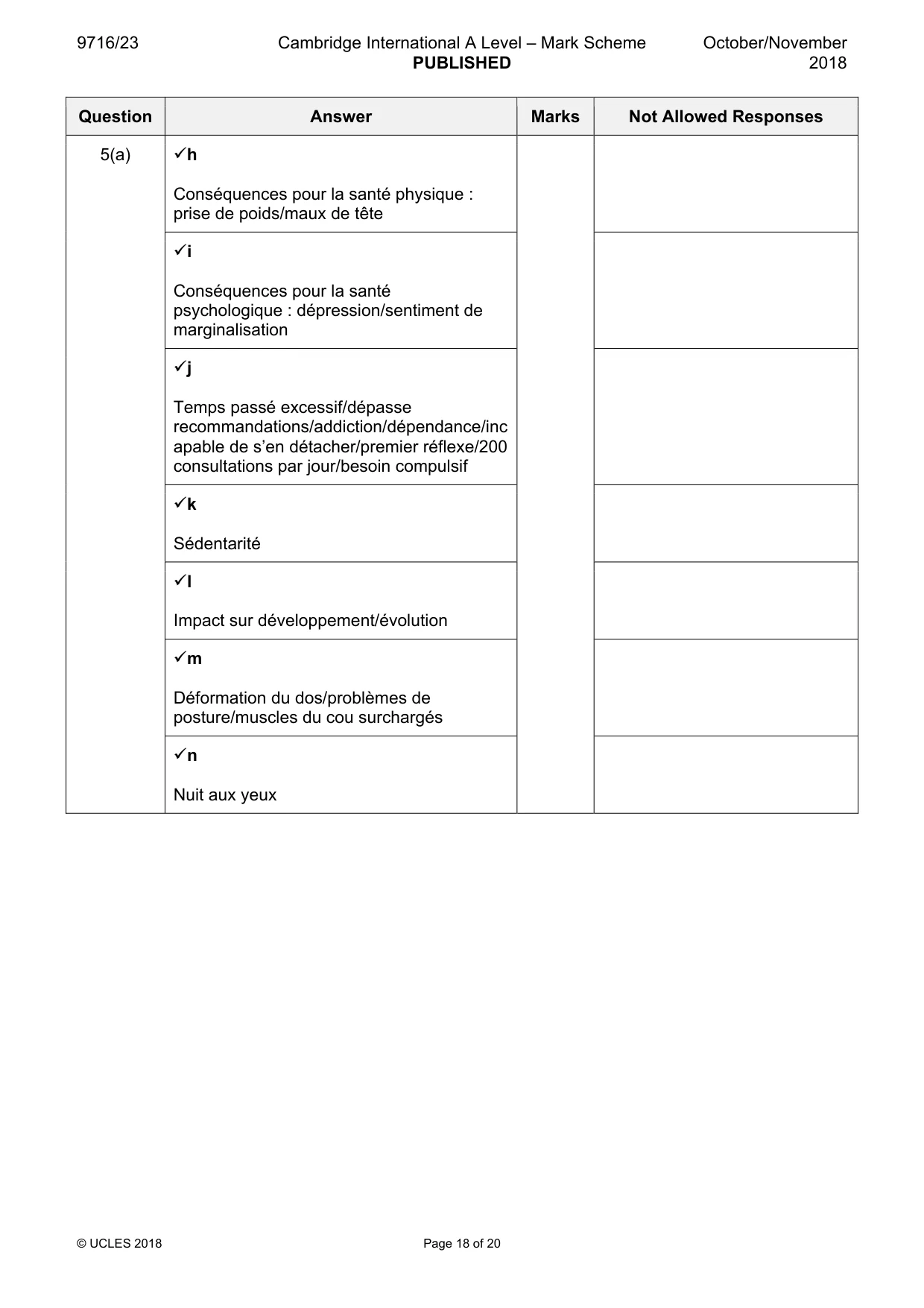 Mark scheme, page 18 of 20