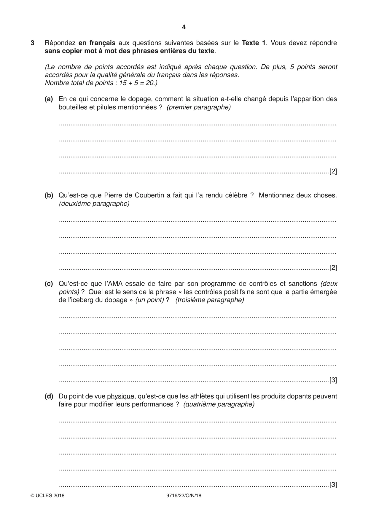 Cambridge A Level French (A Level only) 9716 2018 Oct/Nov Paper 2 · Variant 2 question paper, page 4 of 12