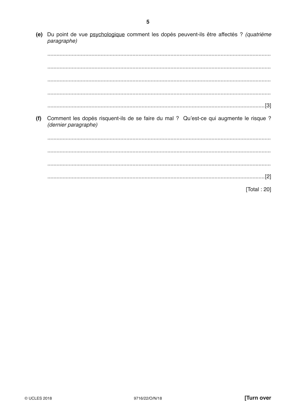 Cambridge A Level French (A Level only) 9716 2018 Oct/Nov Paper 2 · Variant 2 question paper, page 5 of 12