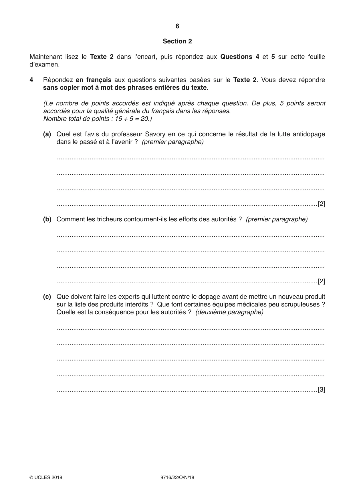 Cambridge A Level French (A Level only) 9716 2018 Oct/Nov Paper 2 · Variant 2 question paper, page 6 of 12