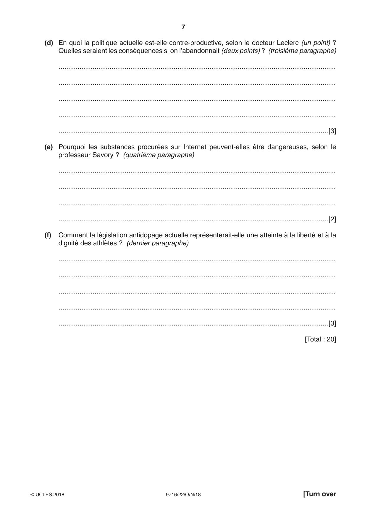 Cambridge A Level French (A Level only) 9716 2018 Oct/Nov Paper 2 · Variant 2 question paper, page 7 of 12