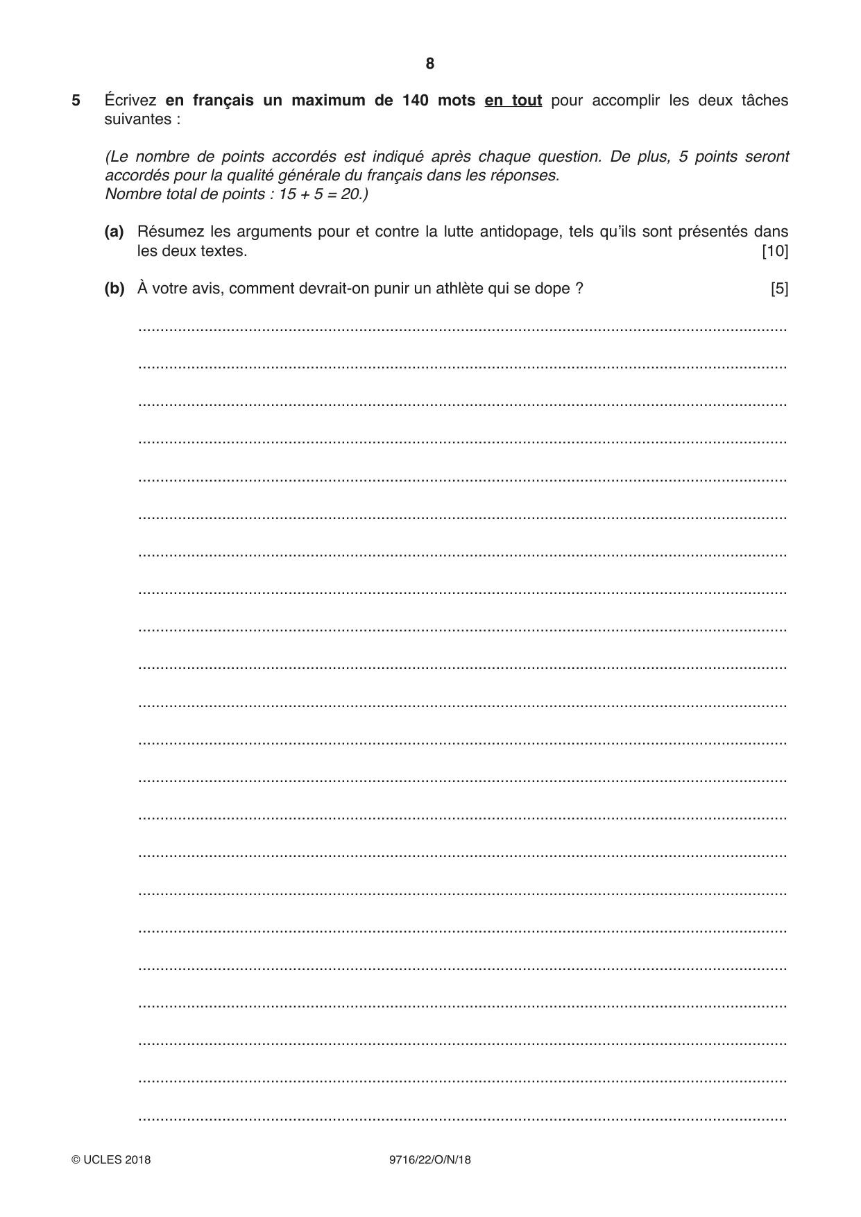 Cambridge A Level French (A Level only) 9716 2018 Oct/Nov Paper 2 · Variant 2 question paper, page 8 of 12