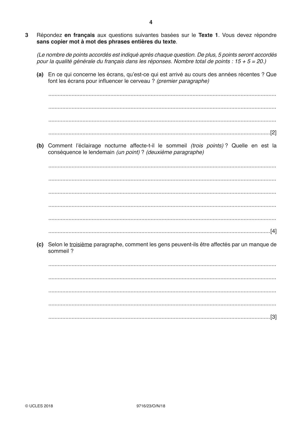 Cambridge A Level French (A Level only) 9716 2018 Oct/Nov Paper 2 · Variant 3 question paper, page 4 of 12