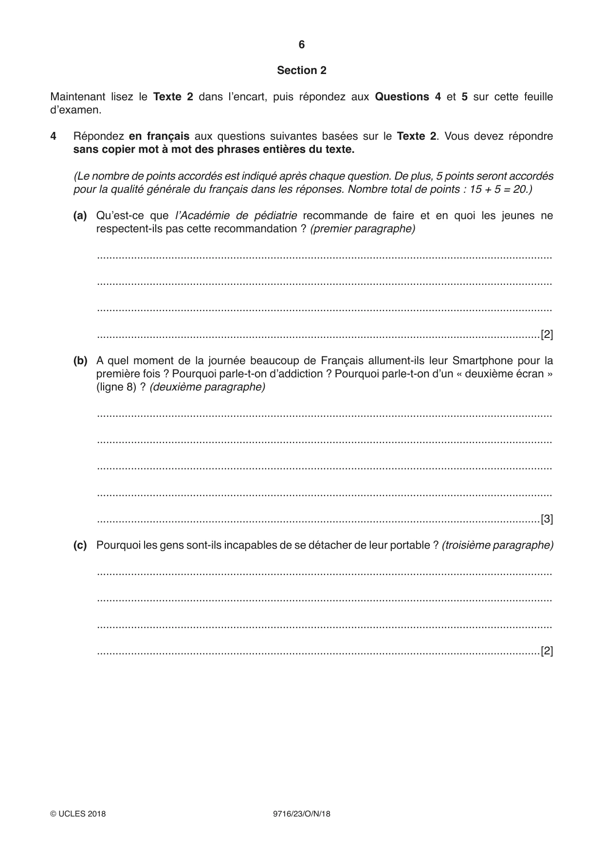 Cambridge A Level French (A Level only) 9716 2018 Oct/Nov Paper 2 · Variant 3 question paper, page 6 of 12