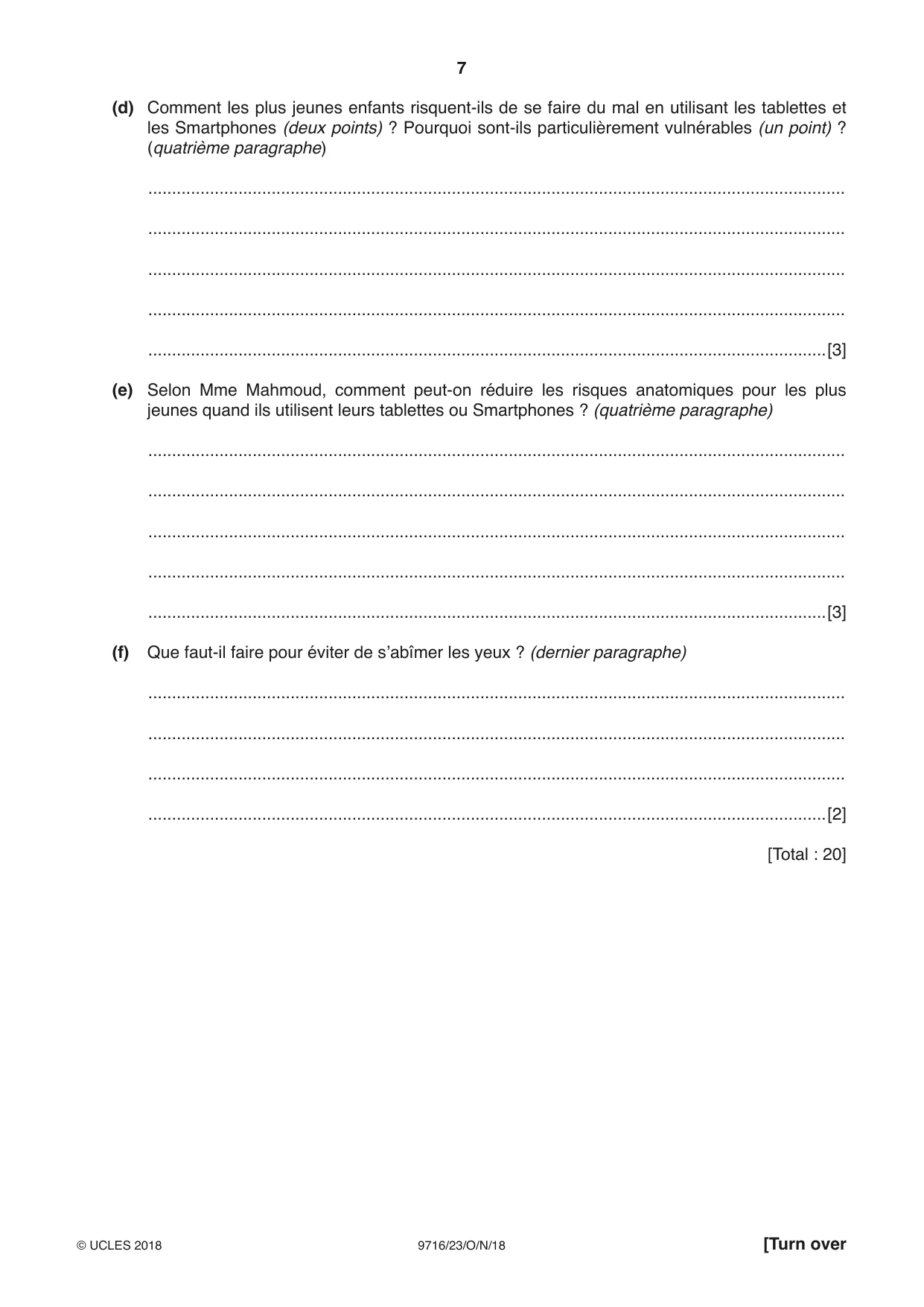 Cambridge A Level French (A Level only) 9716 2018 Oct/Nov Paper 2 · Variant 3 question paper, page 7 of 12