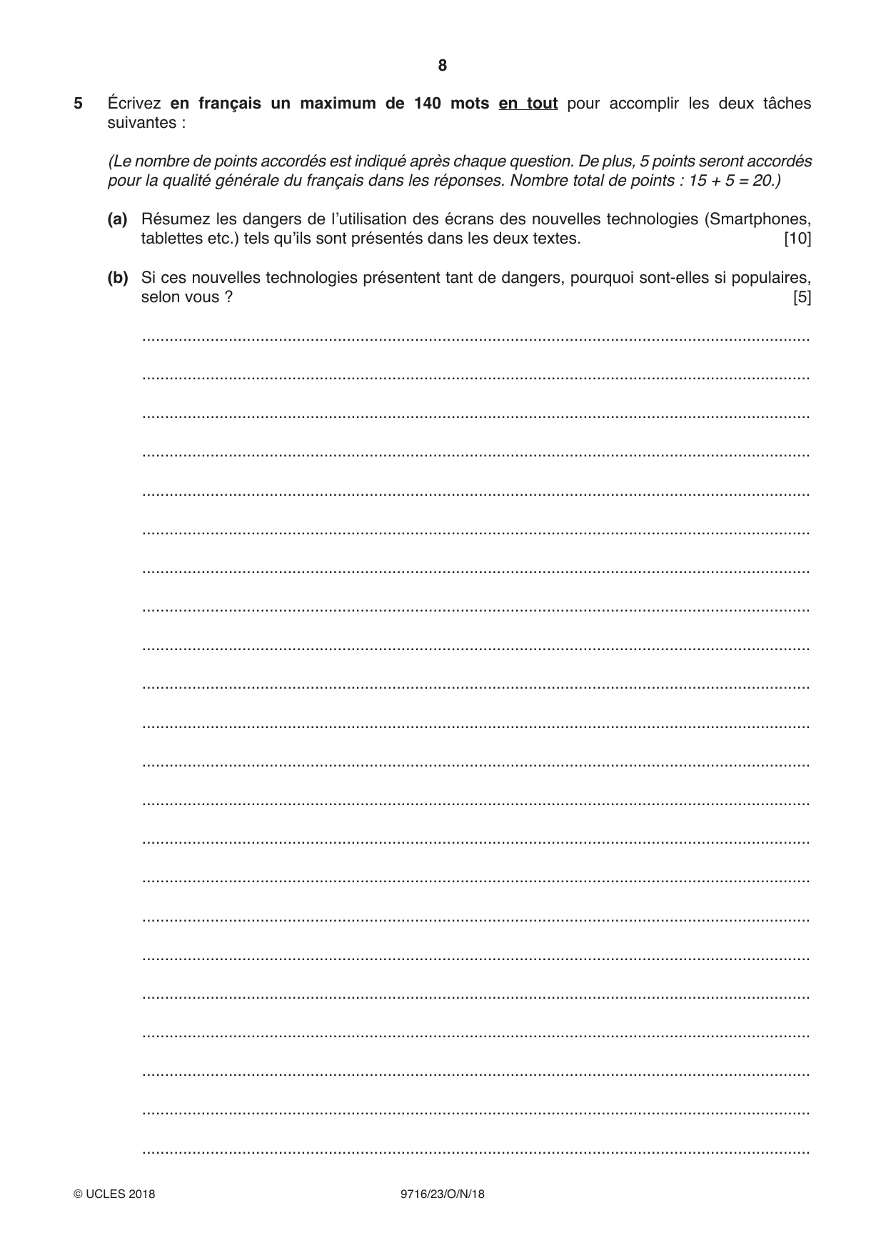Cambridge A Level French (A Level only) 9716 2018 Oct/Nov Paper 2 · Variant 3 question paper, page 8 of 12