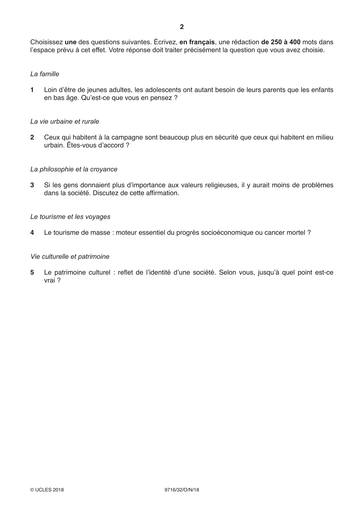 Cambridge A Level French (A Level only) 9716 2018 Oct/Nov Paper 3 · Variant 2 question paper, page 2 of 8