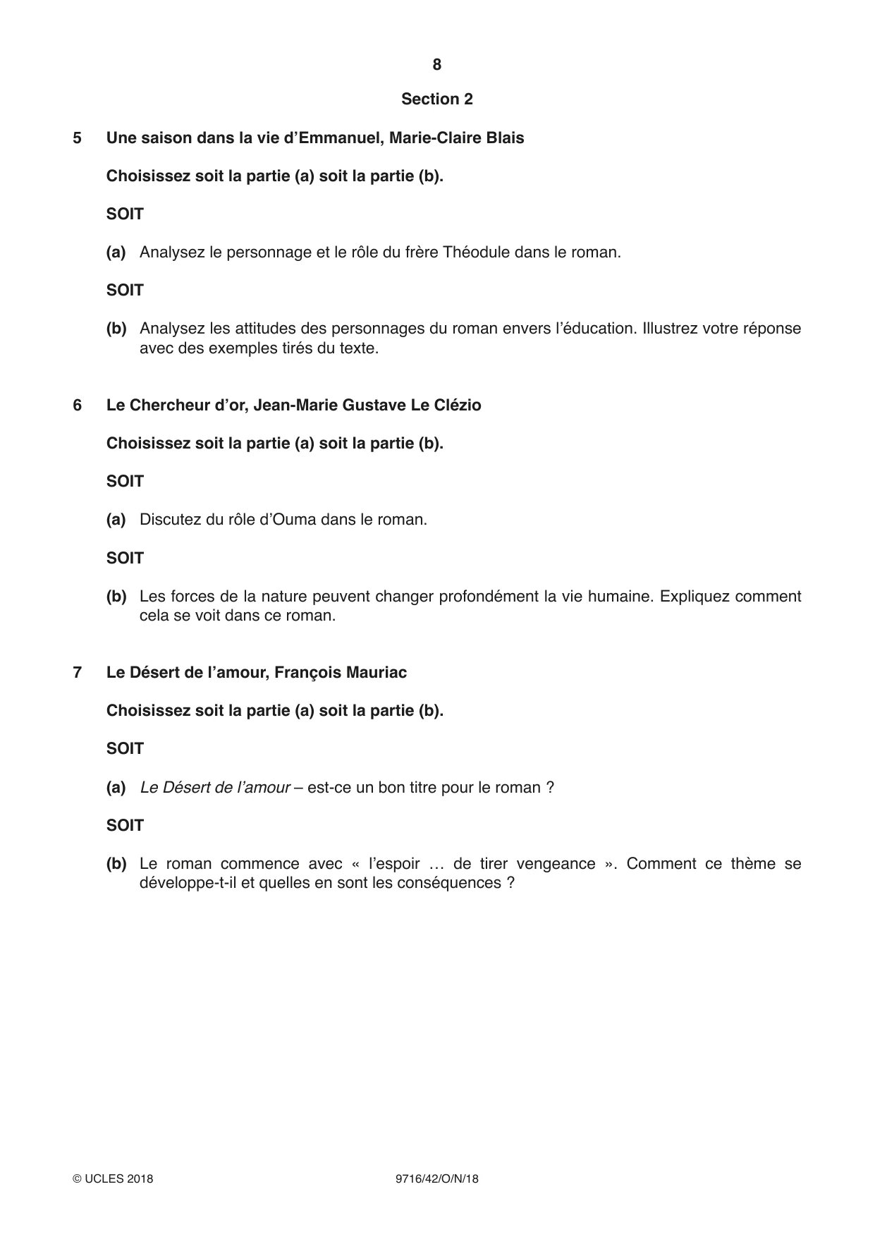 Cambridge A Level French (A Level only) 9716 2018 Oct/Nov Paper 4 · Variant 2 question paper, page 8 of 12