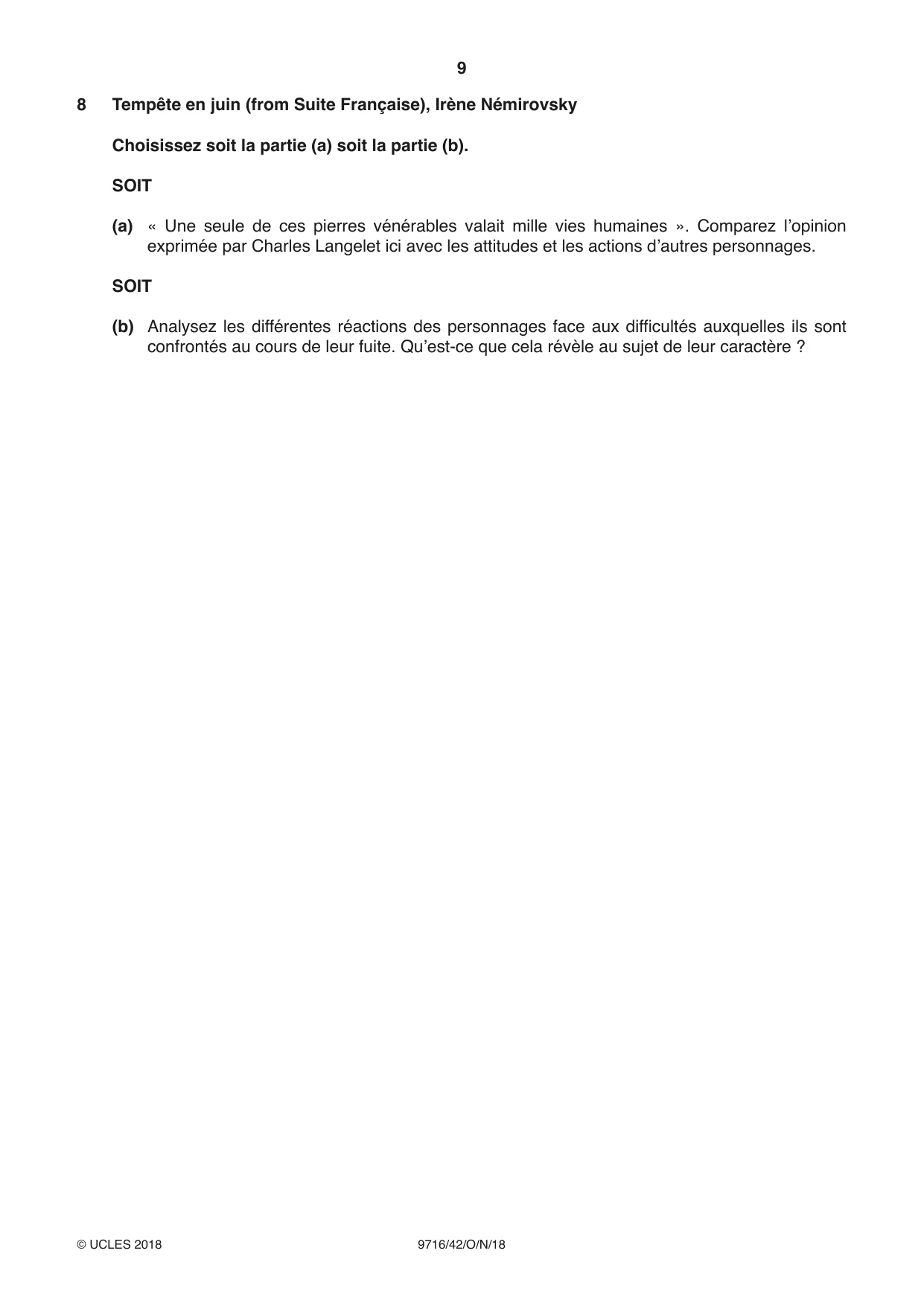 Cambridge A Level French (A Level only) 9716 2018 Oct/Nov Paper 4 · Variant 2 question paper, page 9 of 12
