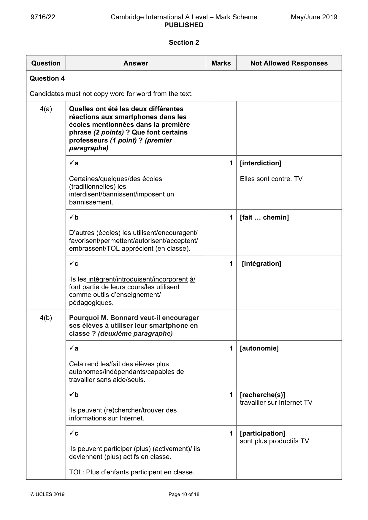 Mark scheme, page 10 of 18