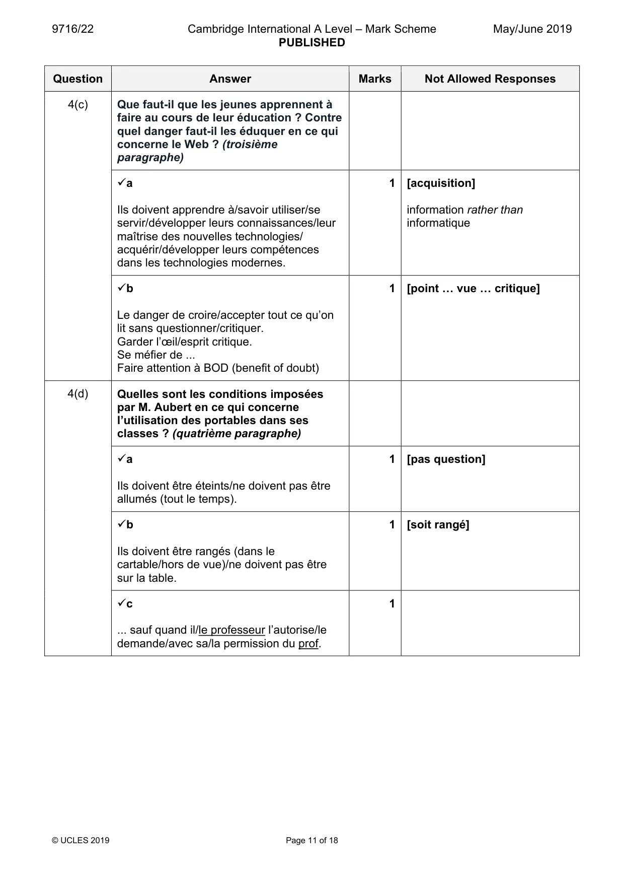 Mark scheme, page 11 of 18