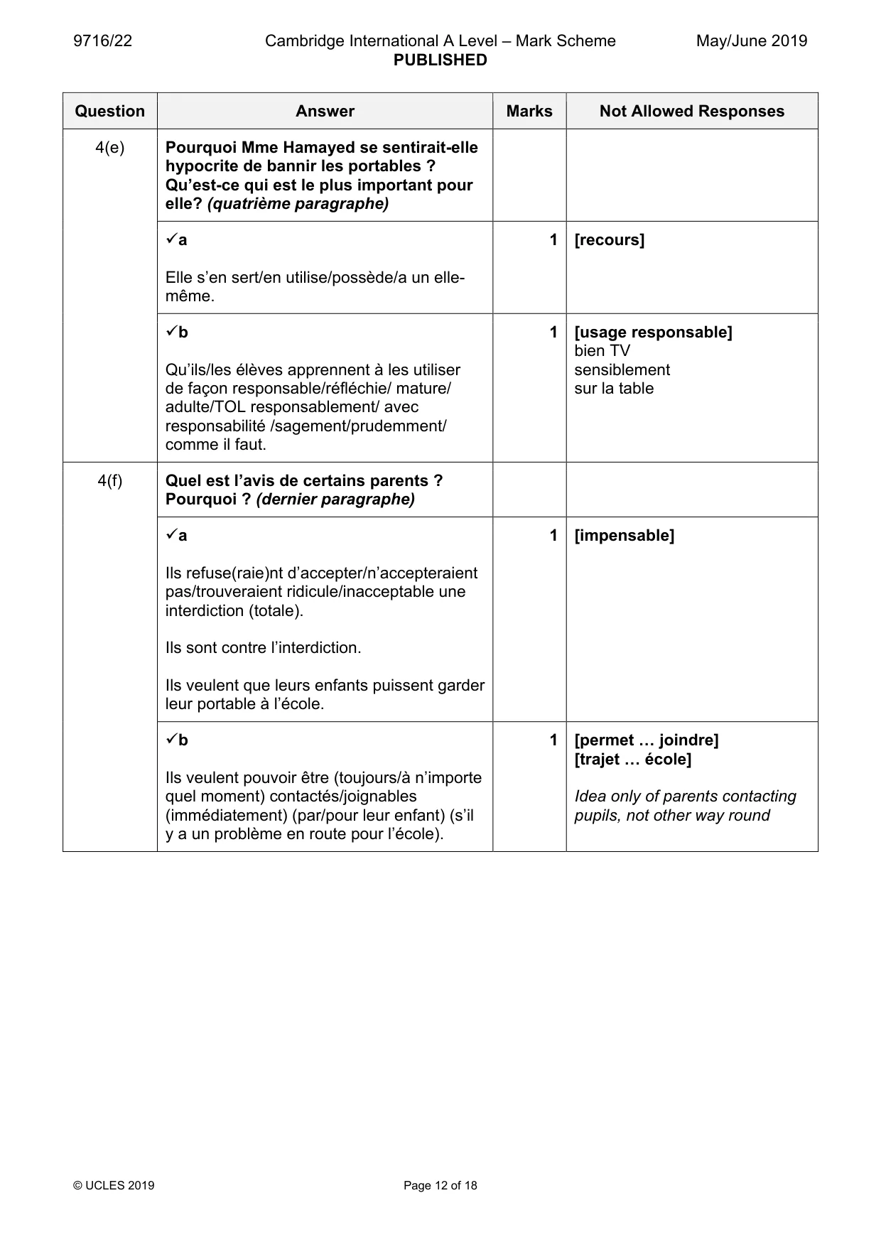 Mark scheme, page 12 of 18