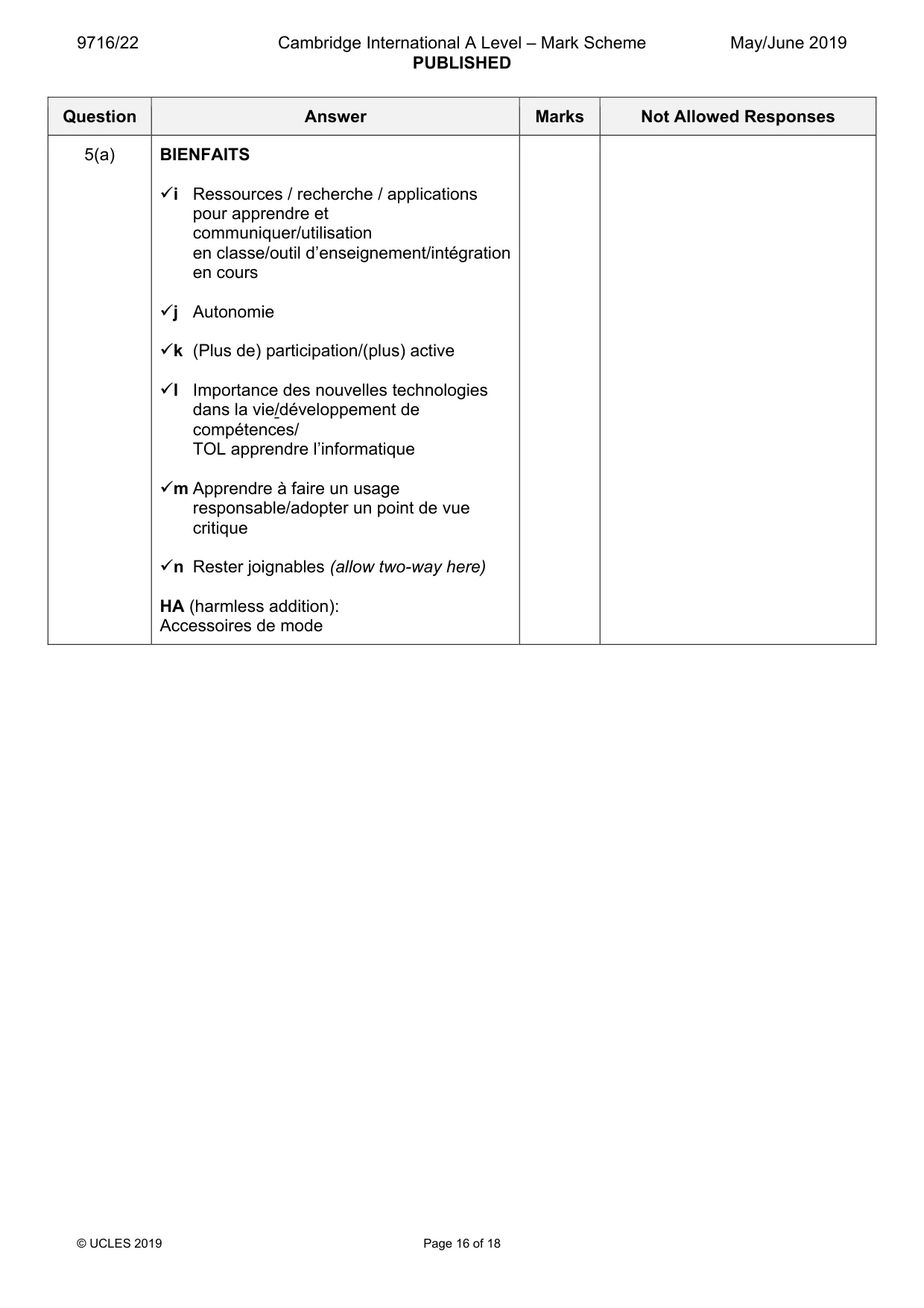Mark scheme, page 16 of 18