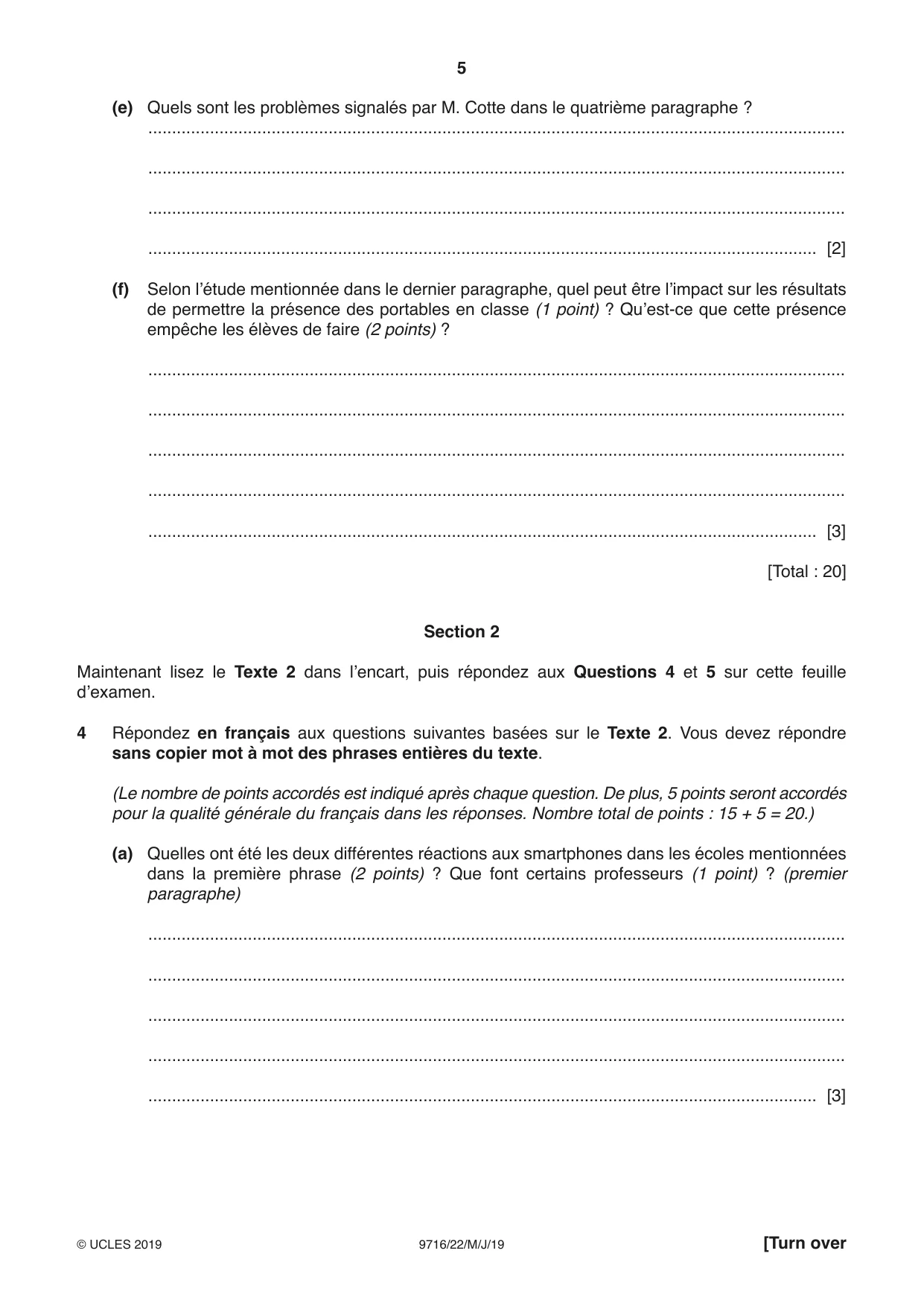 Cambridge A Level French (A Level only) 9716 2019 May/June Paper 2 · Variant 2 question paper, page 5 of 8