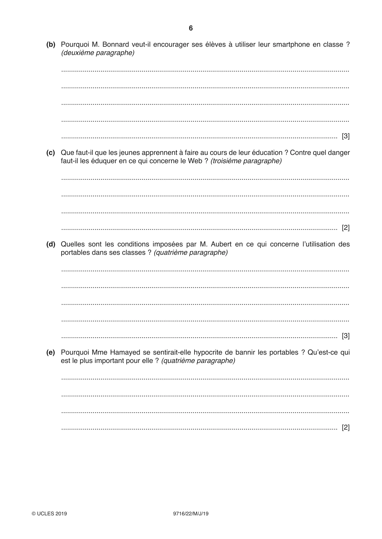 Cambridge A Level French (A Level only) 9716 2019 May/June Paper 2 · Variant 2 question paper, page 6 of 8