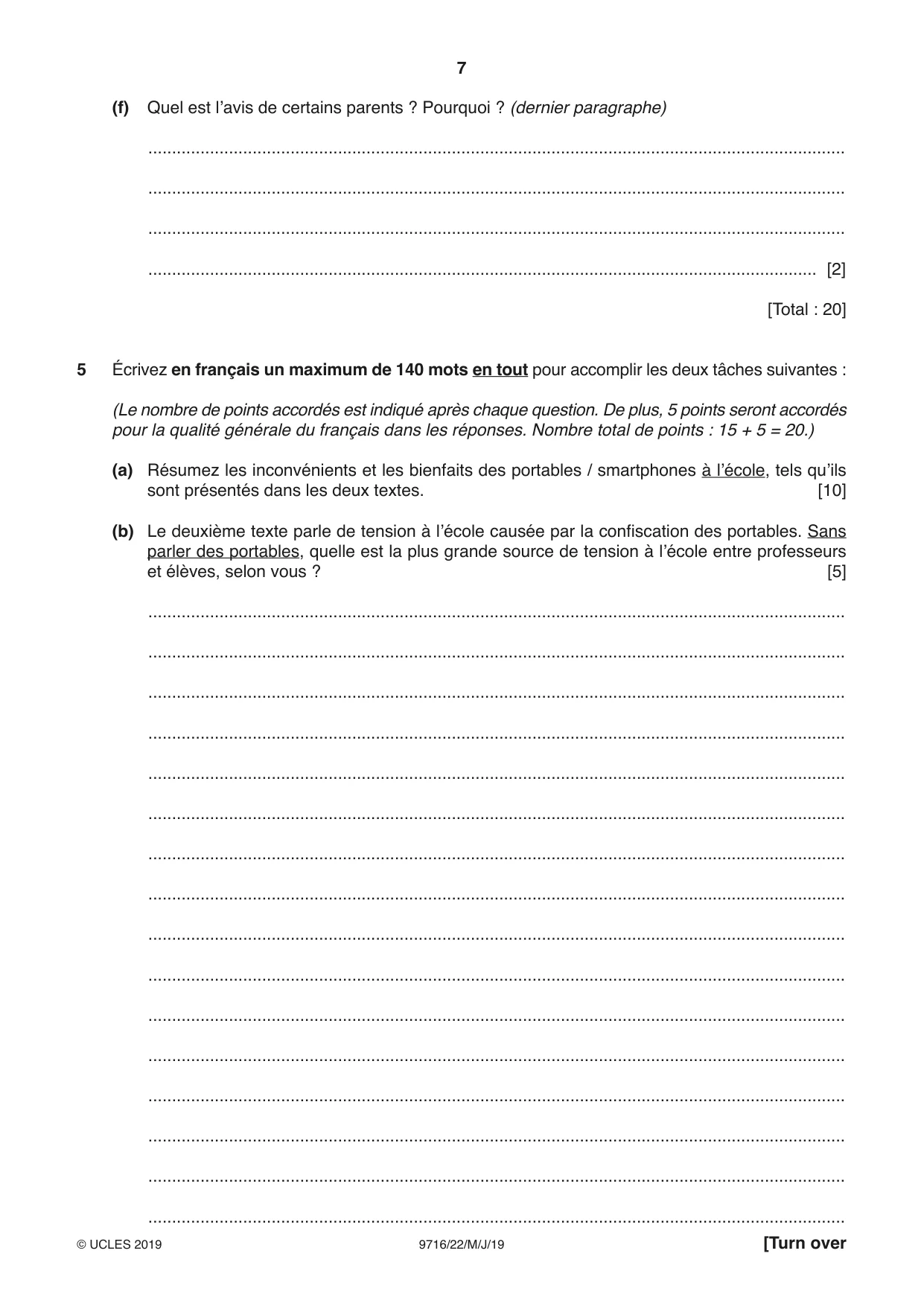 Cambridge A Level French (A Level only) 9716 2019 May/June Paper 2 · Variant 2 question paper, page 7 of 8
