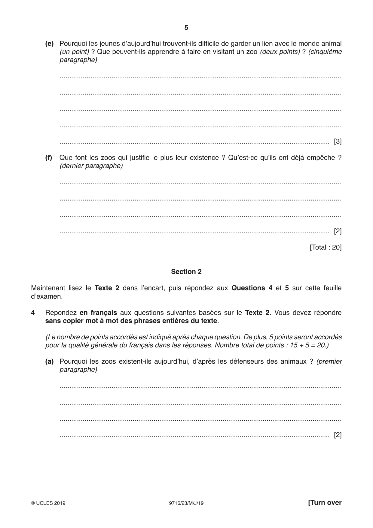 Cambridge A Level French (A Level only) 9716 2019 May/June Paper 2 · Variant 3 question paper, page 5 of 8