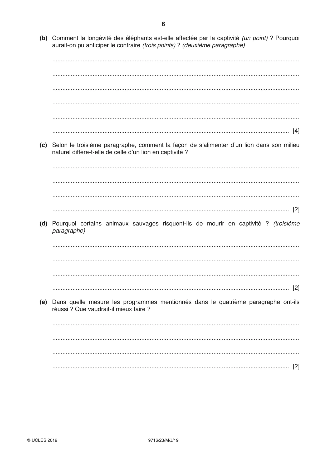 Cambridge A Level French (A Level only) 9716 2019 May/June Paper 2 · Variant 3 question paper, page 6 of 8