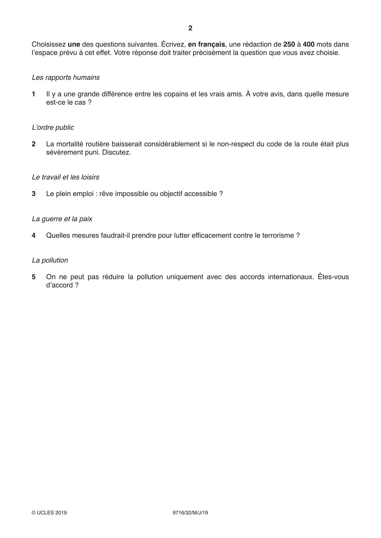 Cambridge A Level French (A Level only) 9716 2019 May/June Paper 3 · Variant 2 question paper, page 2 of 8