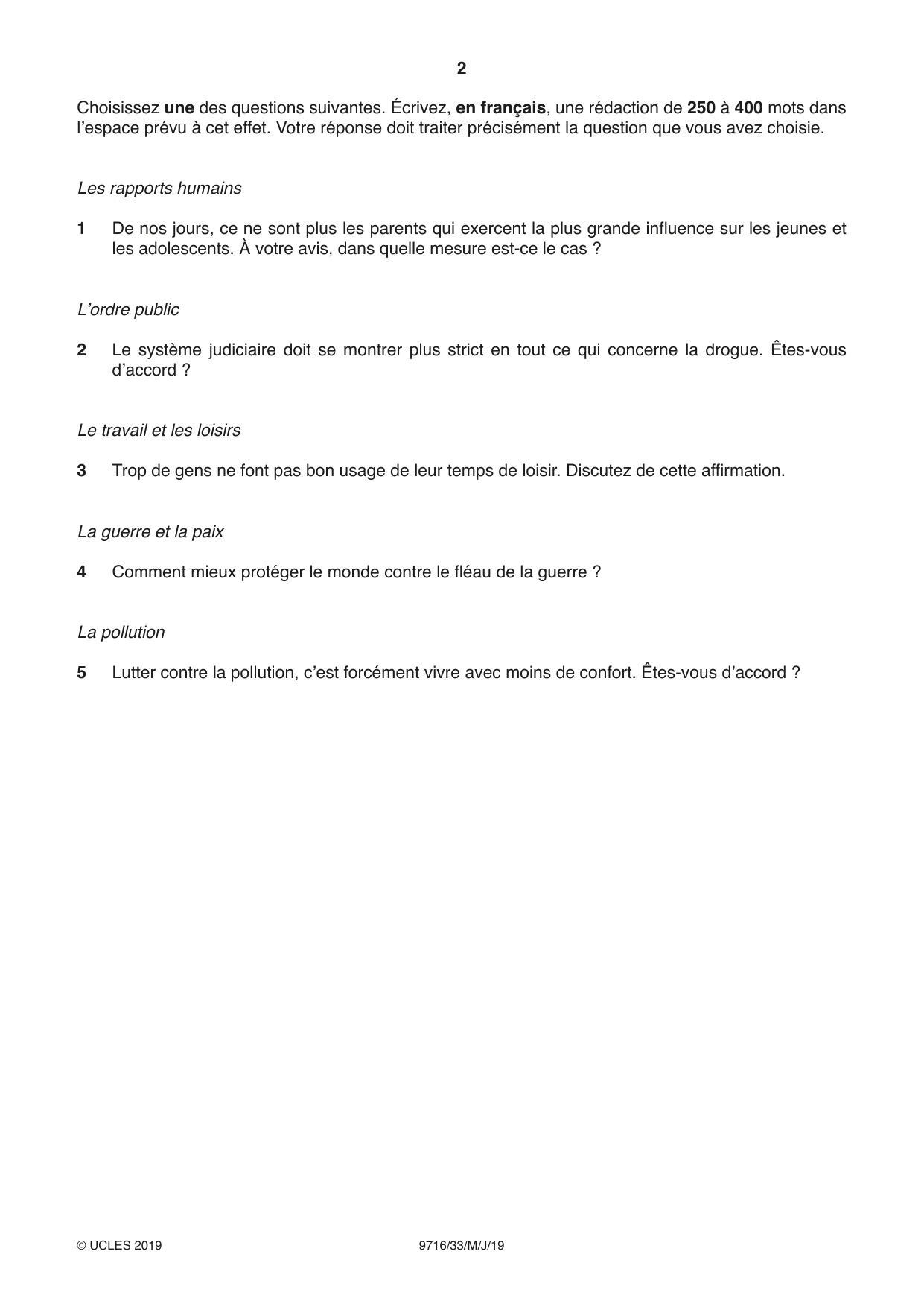 Cambridge A Level French (A Level only) 9716 2019 May/June Paper 3 · Variant 3 question paper, page 2 of 8