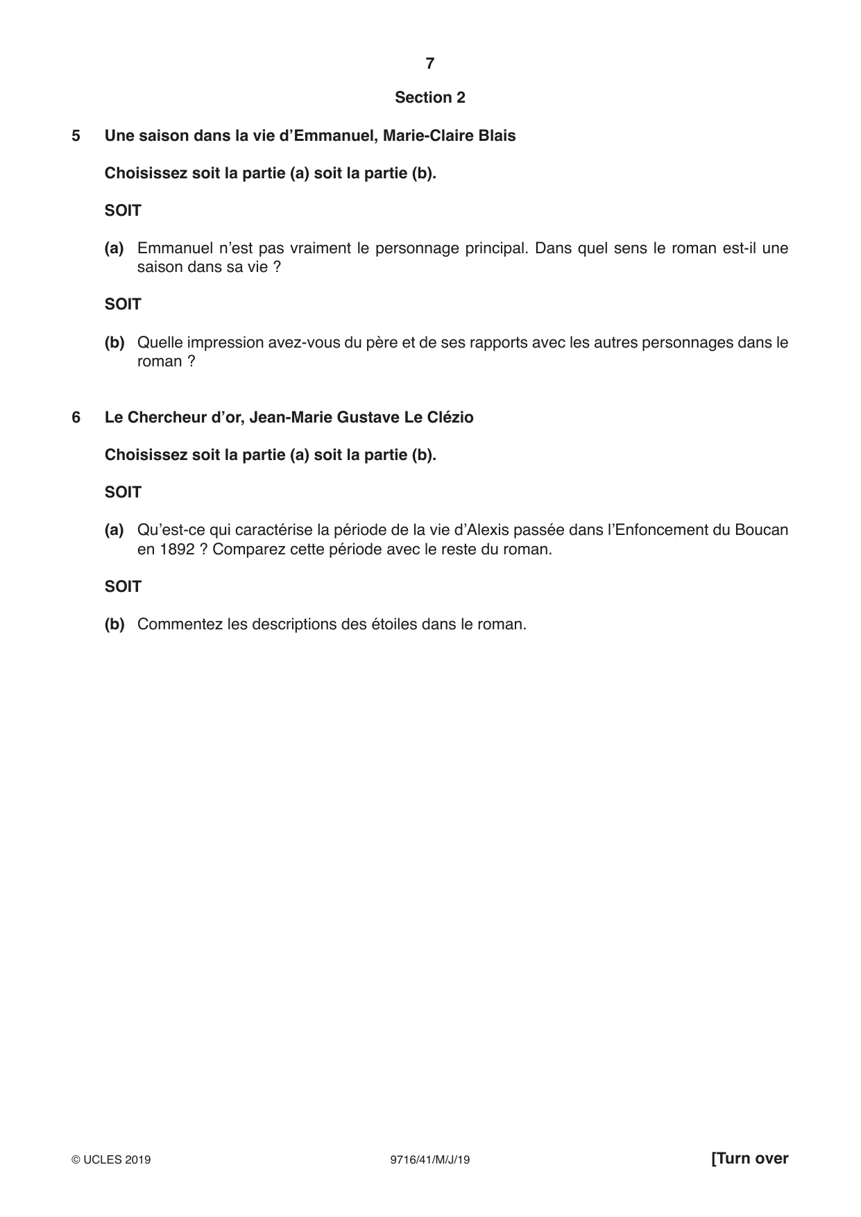 Cambridge A Level French (A Level only) 9716 2019 May/June Paper 4 · Variant 1 question paper, page 7 of 8