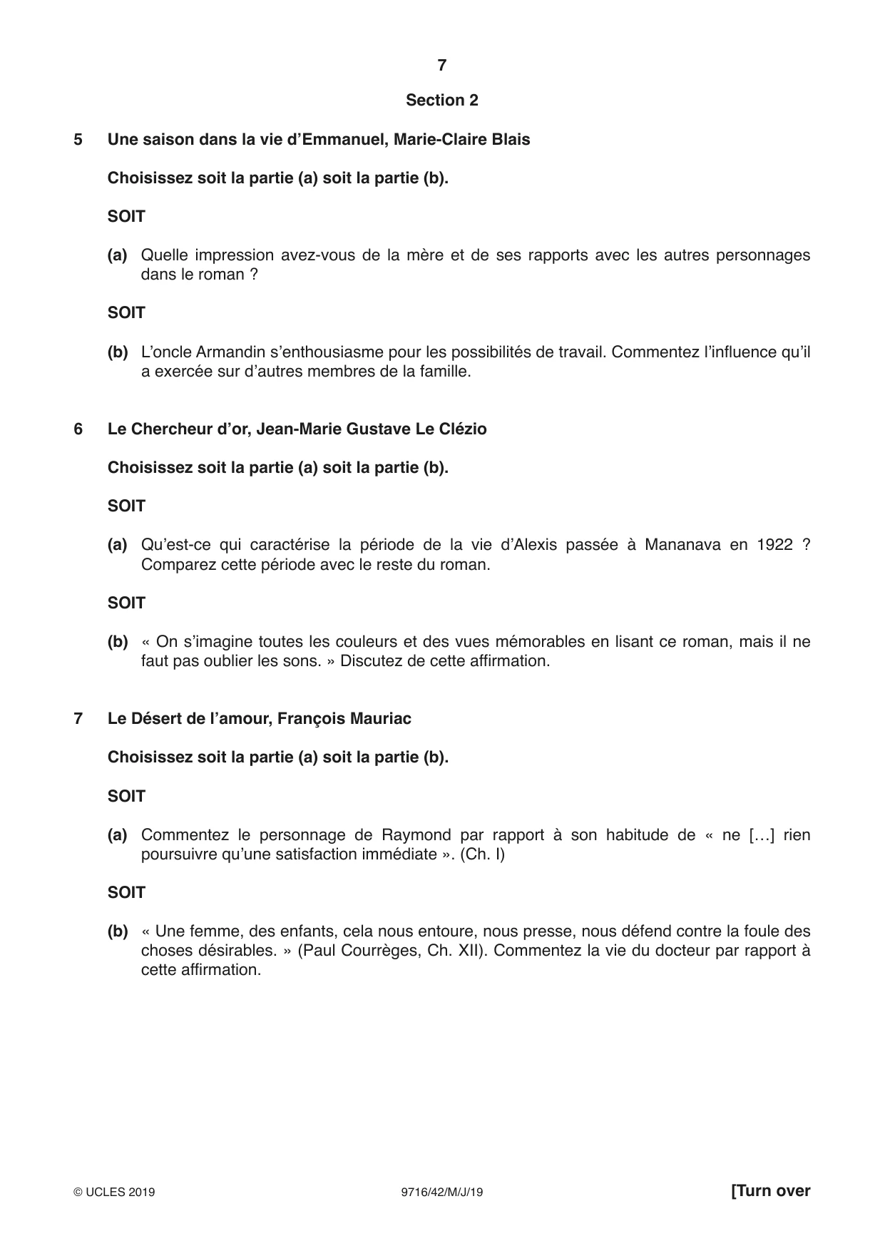 Cambridge A Level French (A Level only) 9716 2019 May/June Paper 4 · Variant 2 question paper, page 7 of 8