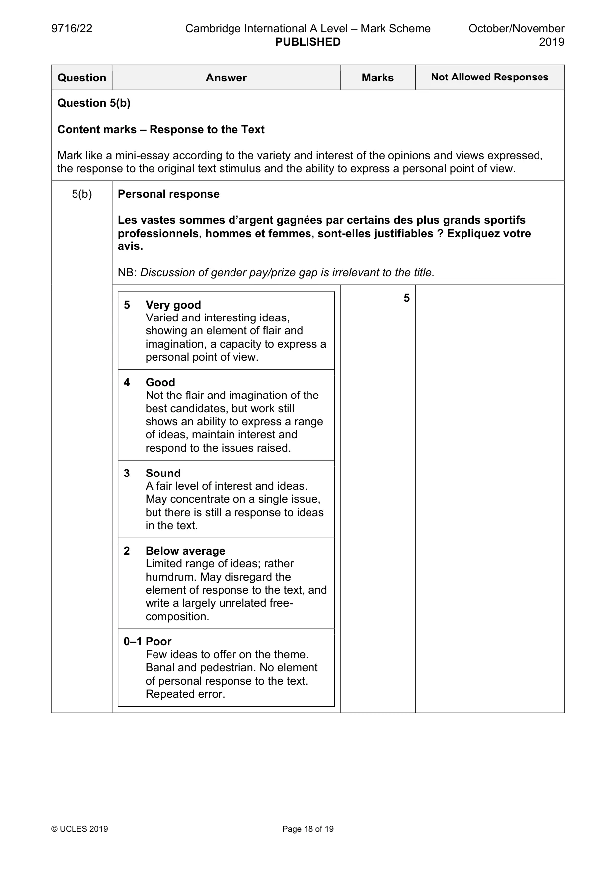 Mark scheme, page 18 of 19