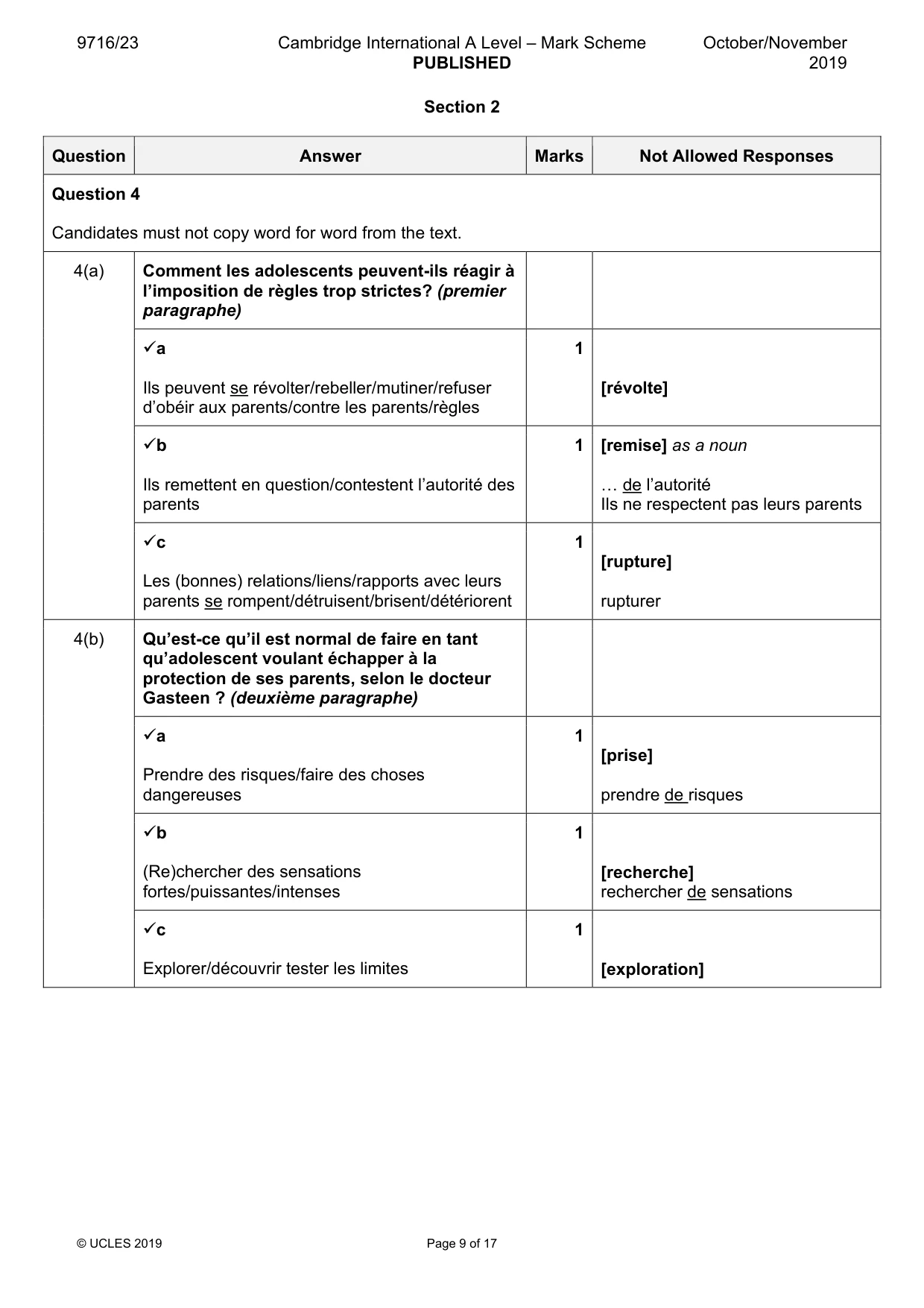 Mark scheme, page 9 of 17