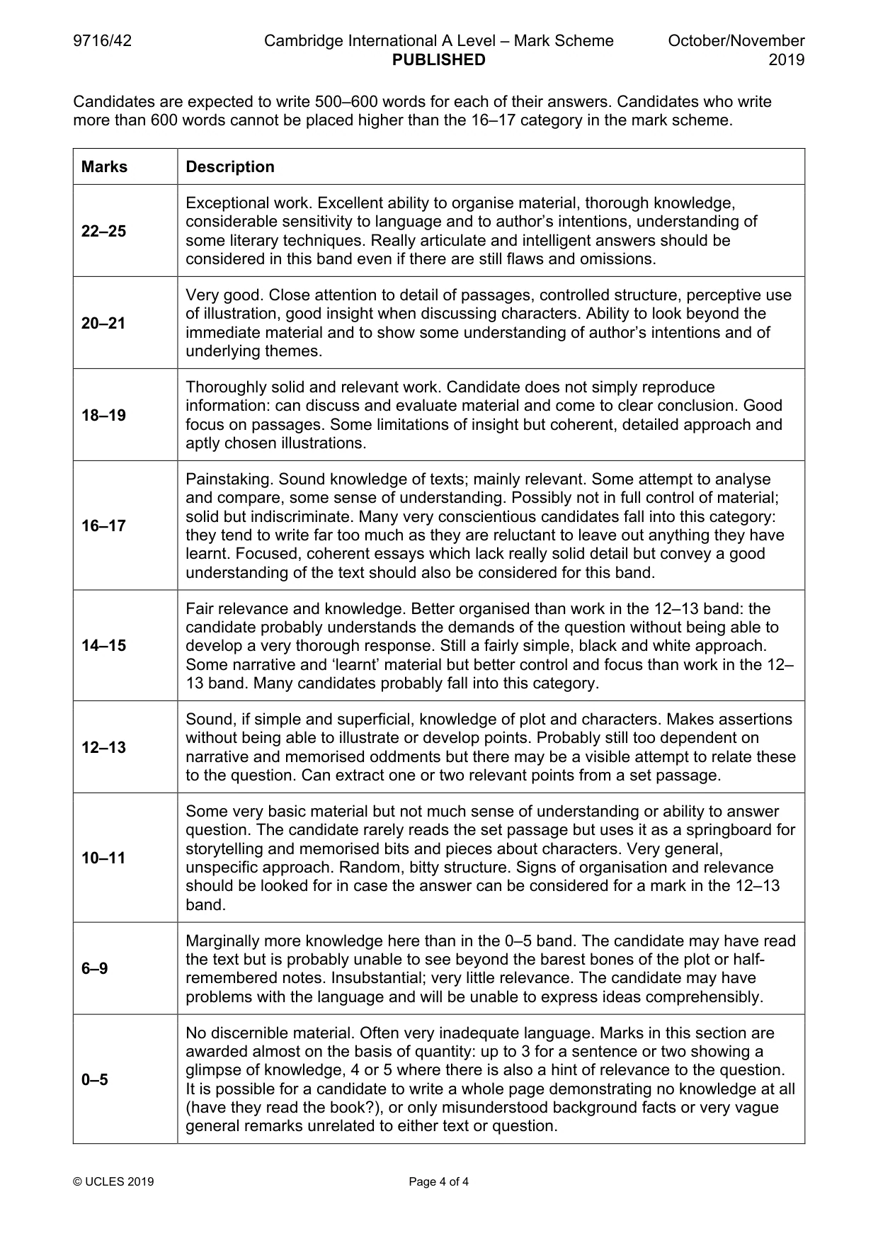 Mark scheme, page 4 of 4