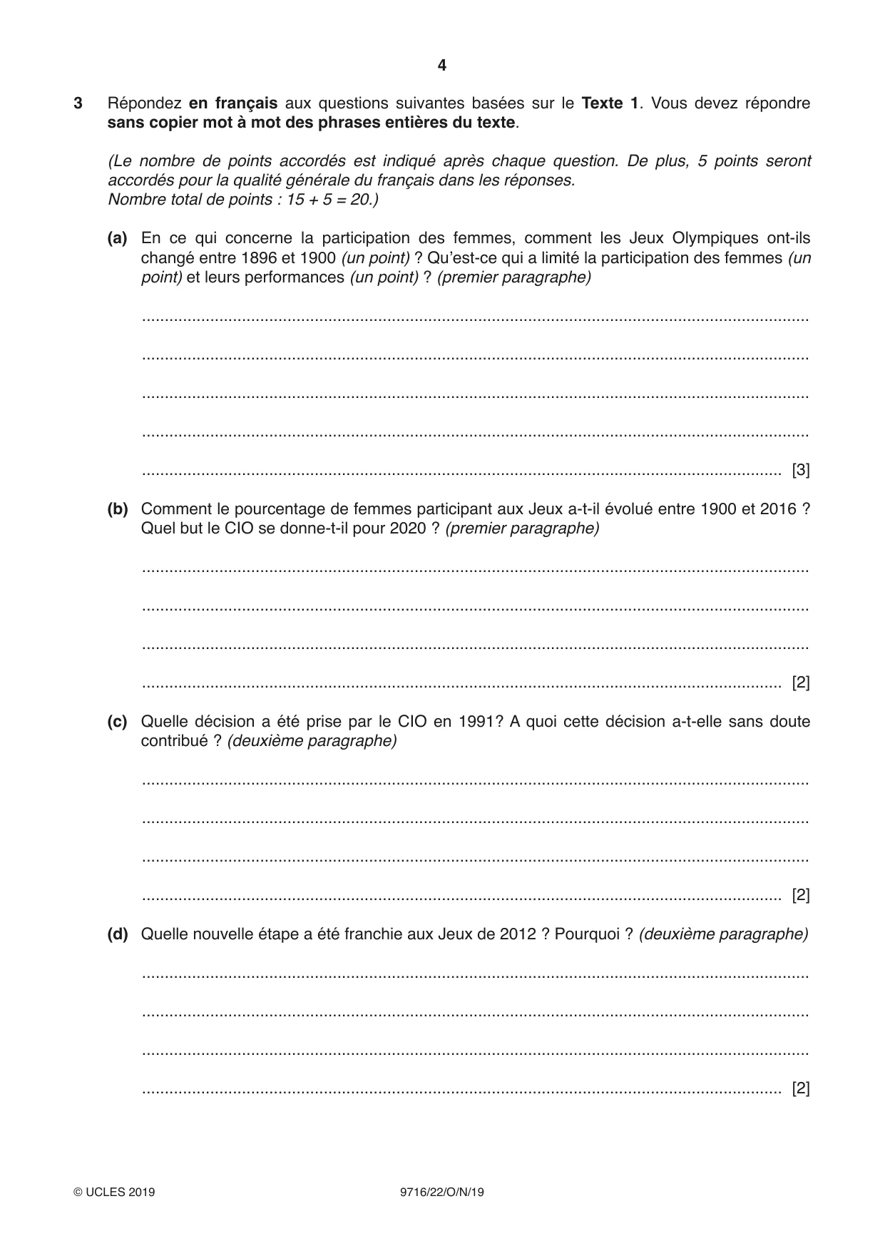 Cambridge A Level French (A Level only) 9716 2019 Oct/Nov Paper 2 · Variant 2 question paper, page 4 of 12
