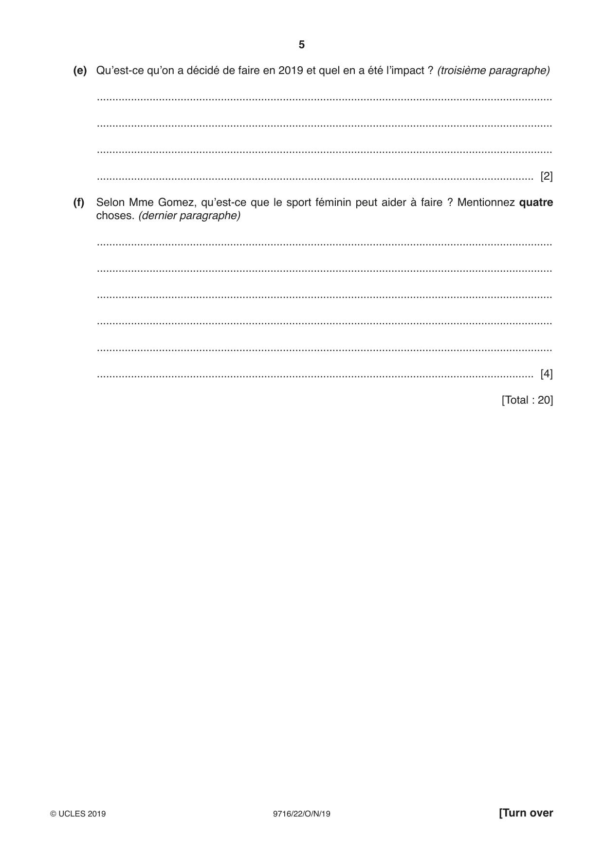 Cambridge A Level French (A Level only) 9716 2019 Oct/Nov Paper 2 · Variant 2 question paper, page 5 of 12